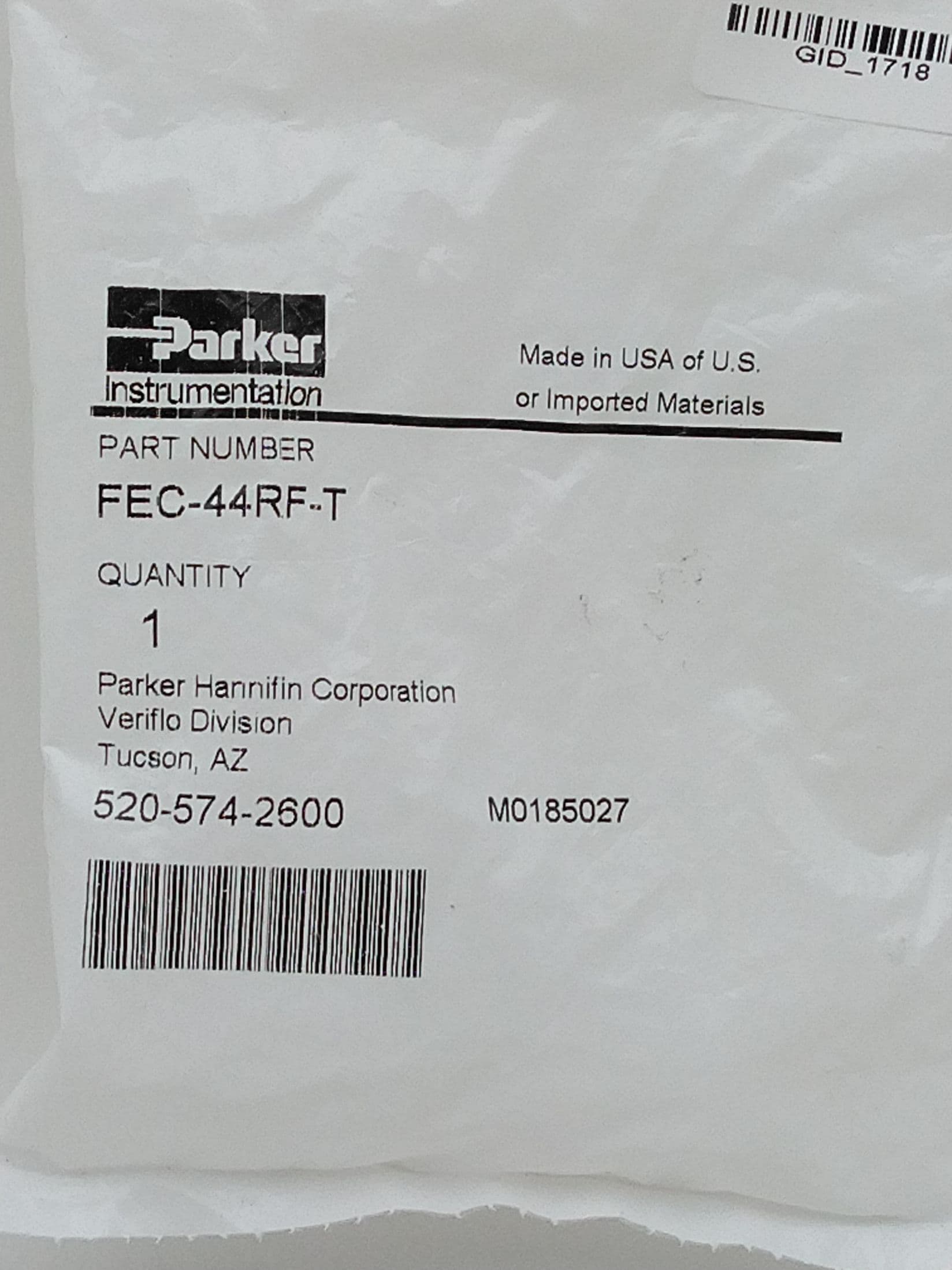 Parker FEC-44RF-T Partek Parflare PFA 90° Elbow Connector Redi-Flare 1/4”x1/4”