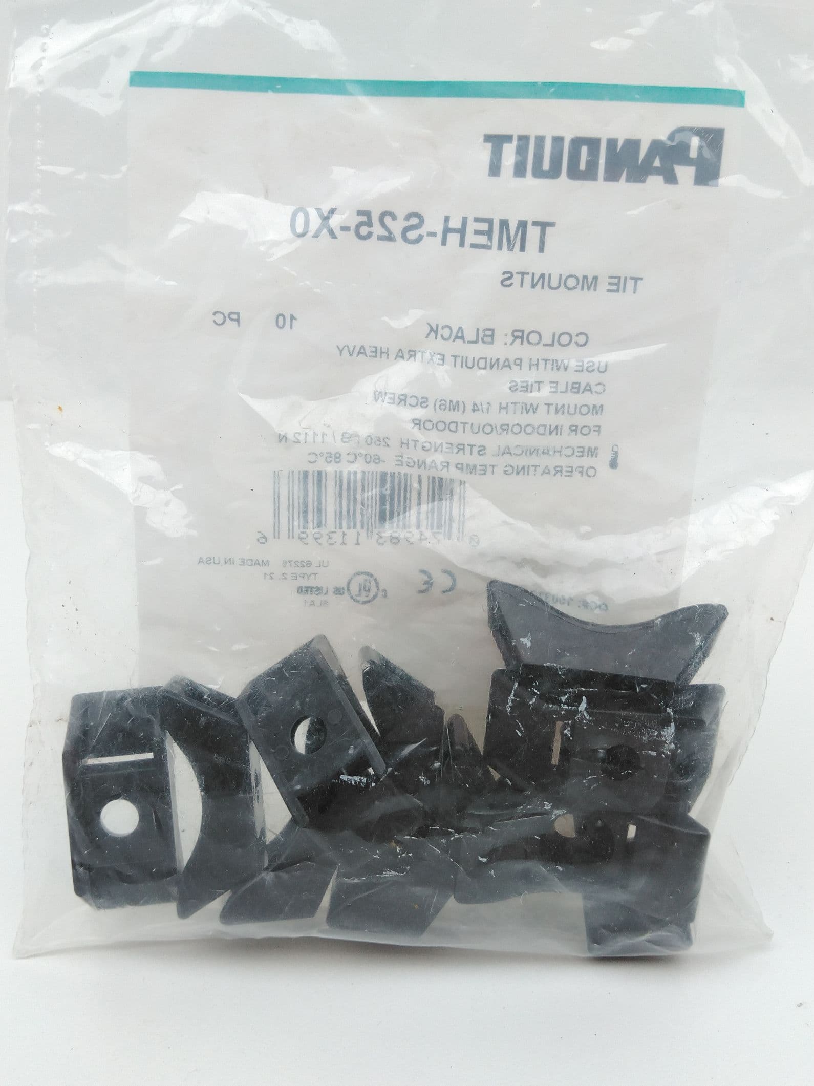 Panduit THEH-S25-X0 Black Tie Mounts, 1/4 (6m) Screw