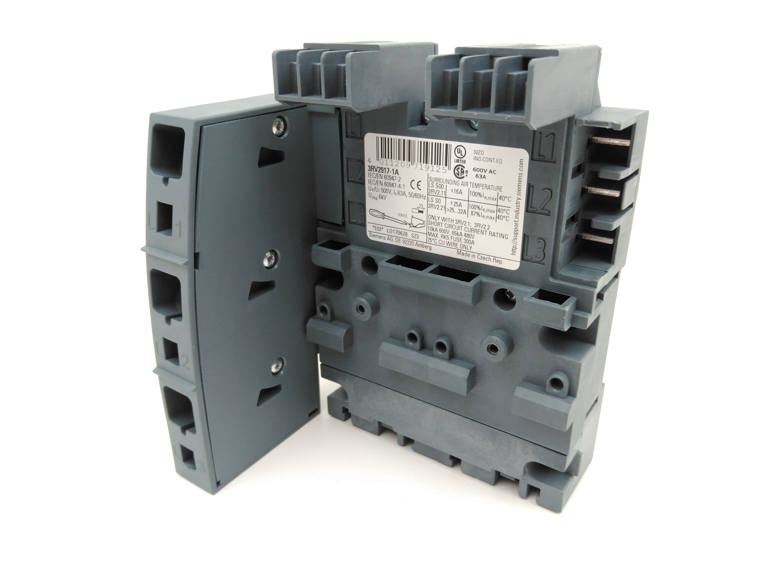 Siemens 3RV2917-1A 3 Phase Busbar with Infeed Left Size S00 / S0, 600V, 63A