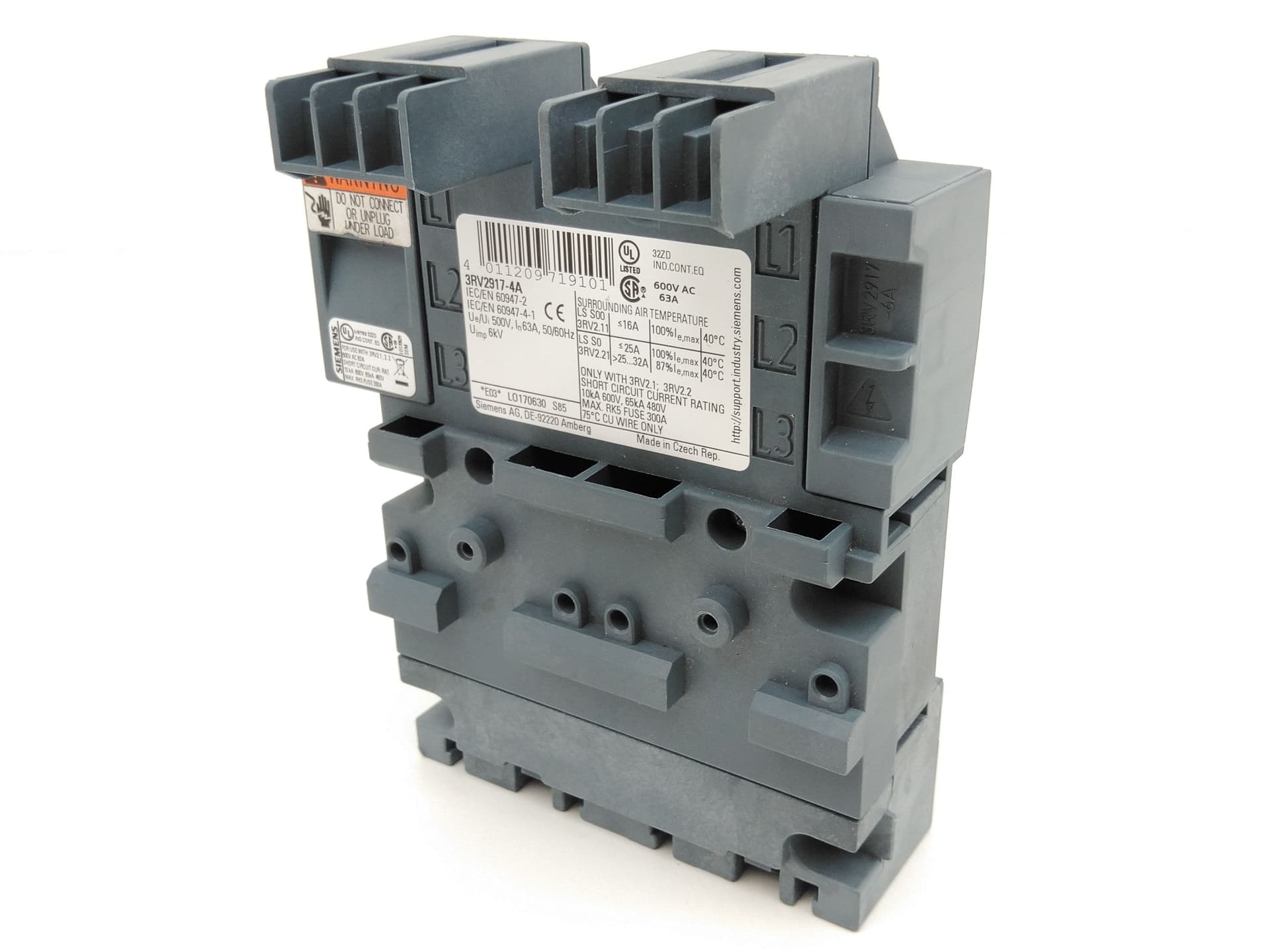 Siemens 3RV2917-4A 3 Phase Busbar w/ Extension Connector Size S00 / S0