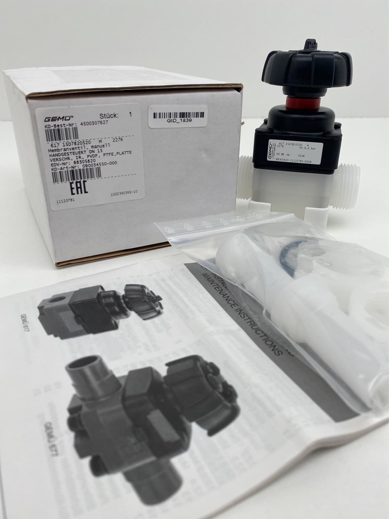 Gemu 617 15D7820520 Manual Diaphragm Valve DN15, PVDF Body