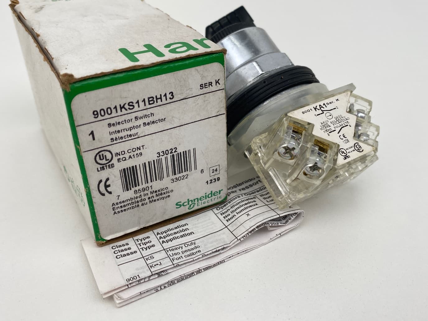 Schneider Electric 9001KS11BH13 2 Position Selector Switch Type K, 30mm, Black