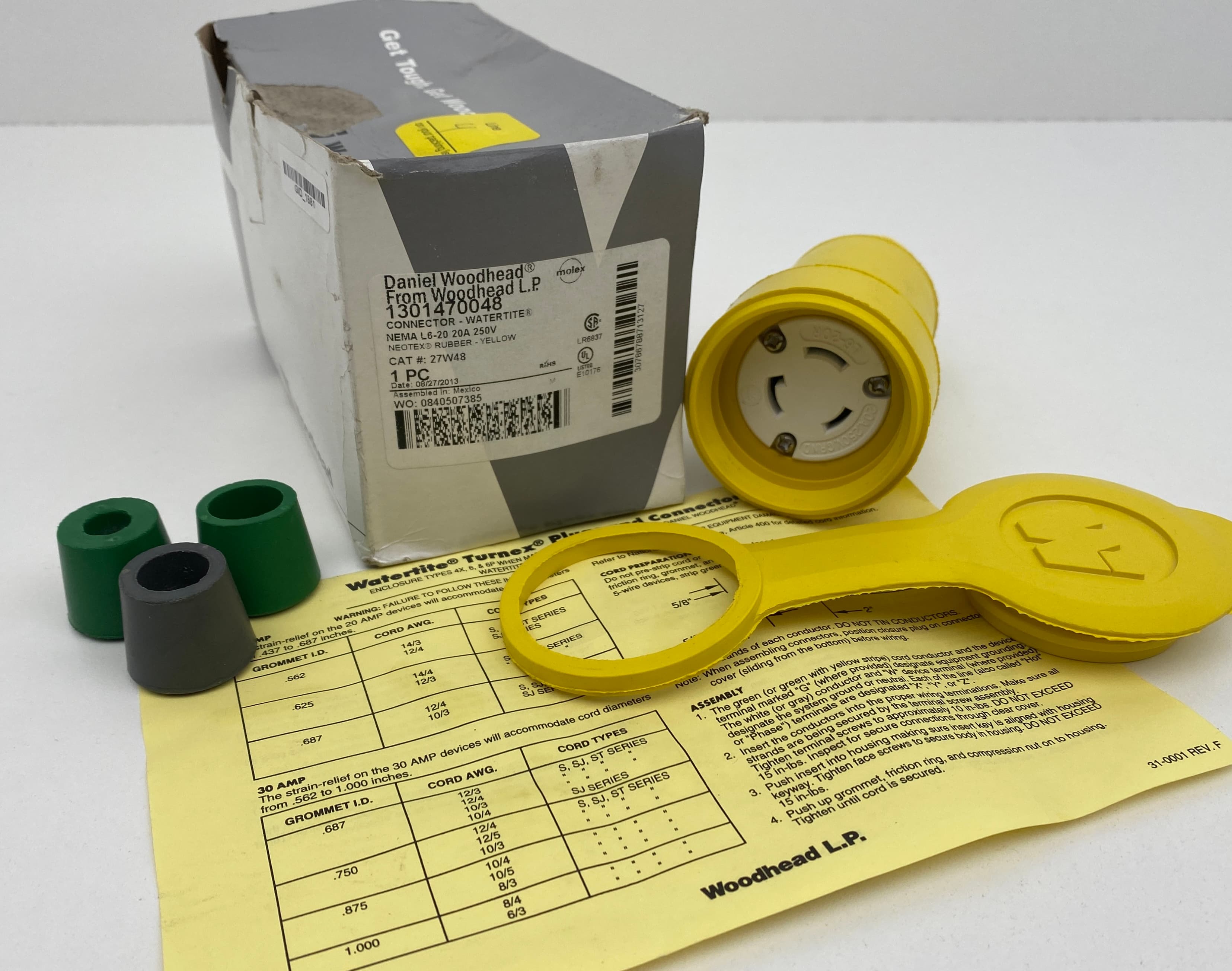 Molex Woodhead 27W48 / 1301470048 WATERTITE Connector 250V, 20A, NEMA L6-20R