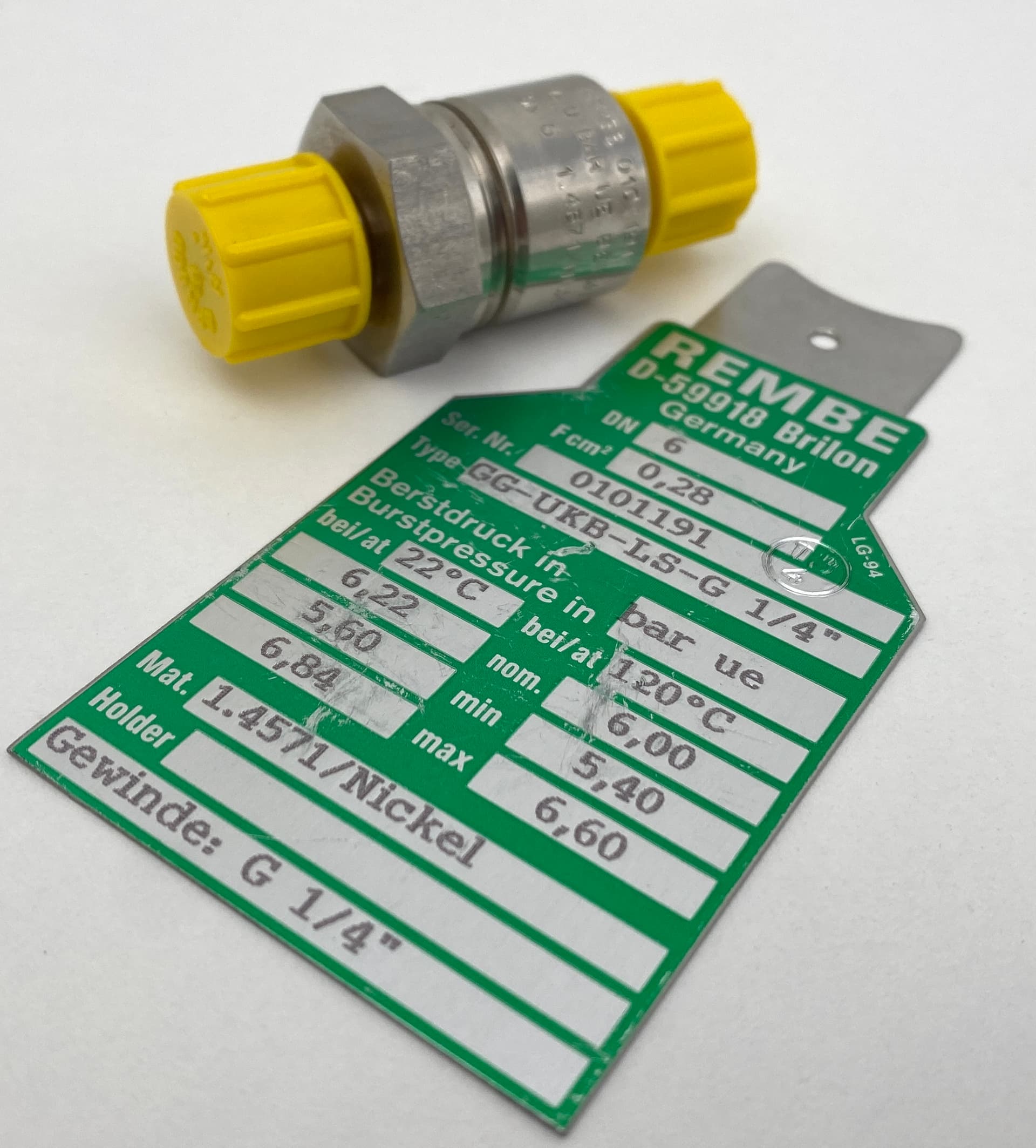 Rembe GG-UKB-LS-G 1/4" 1/4" NPT Low Pressure Rupture Disc Nickel