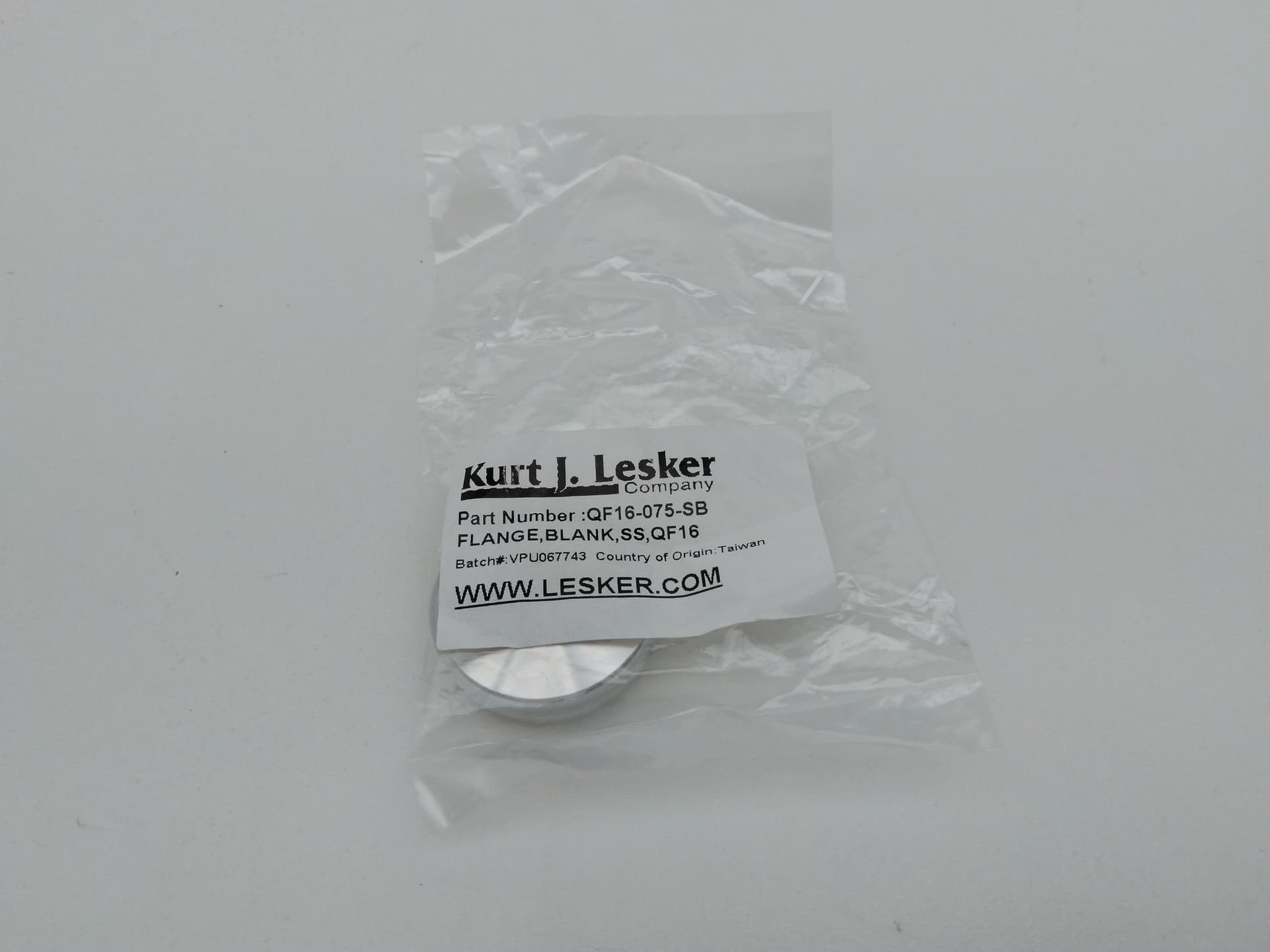 Kurt J. Lesker QF16-075-SB Blank Flange, SS, KF16 (1.18in / 29.97mm OD)