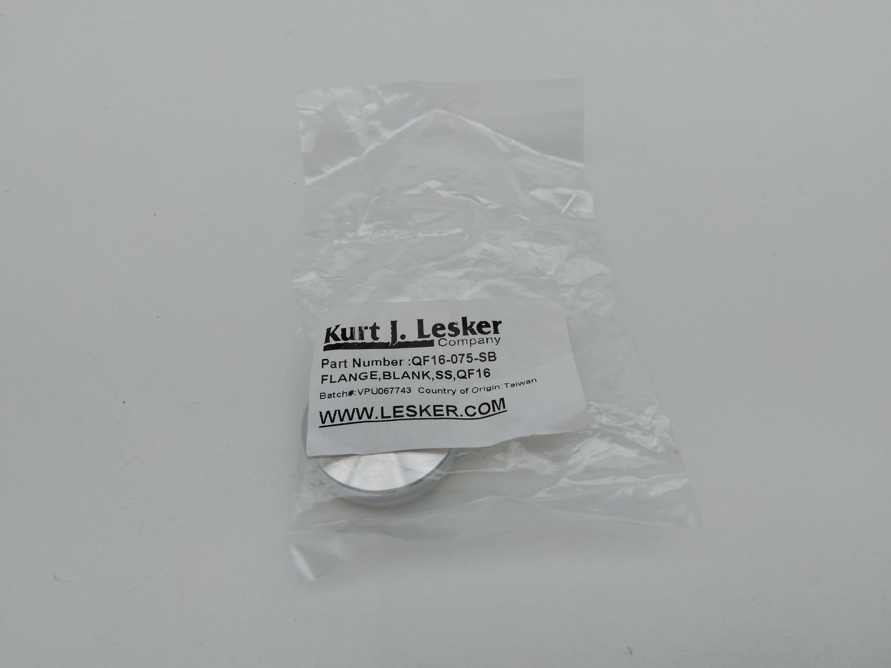 Kurt J. Lesker QF16-075-SB Blank Flange, SS, KF16 (1.18in / 29.97mm OD)