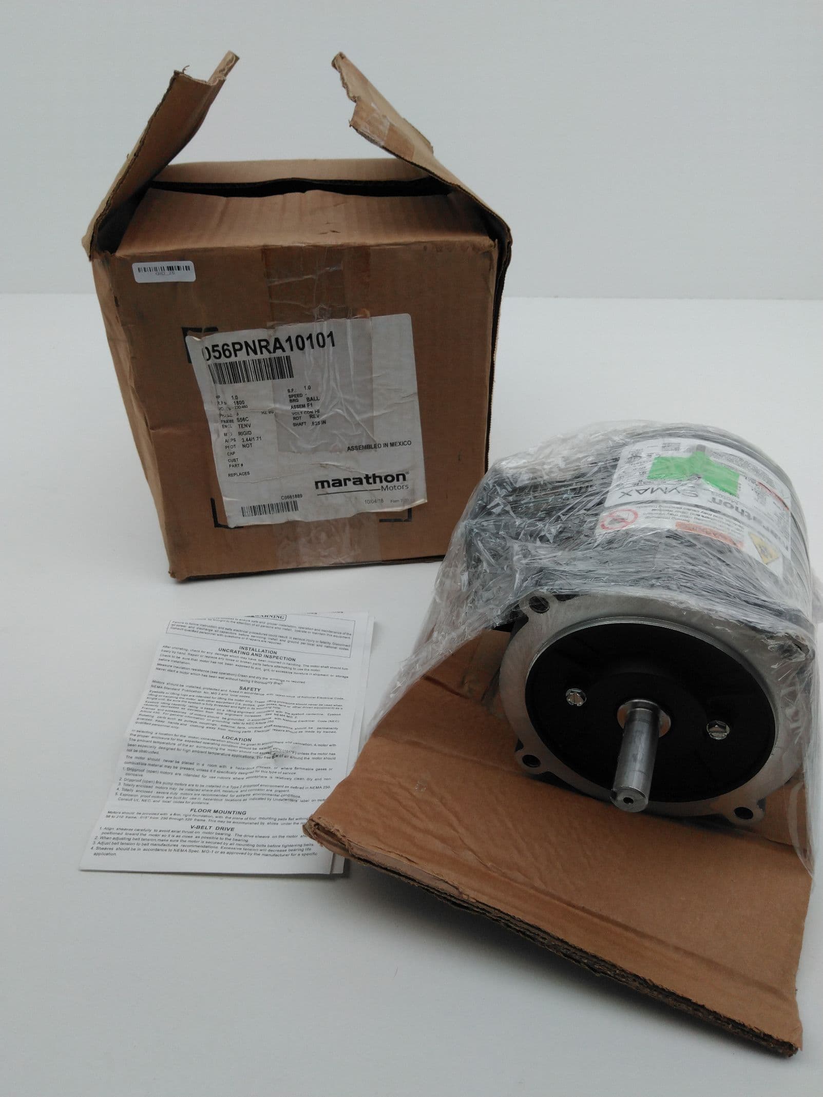 Marathon 056PNRA10101 SY003 Motor 1.0Hp,1800RPM,230/460V,3Ph,3.4/1.7A,S56C,TENV