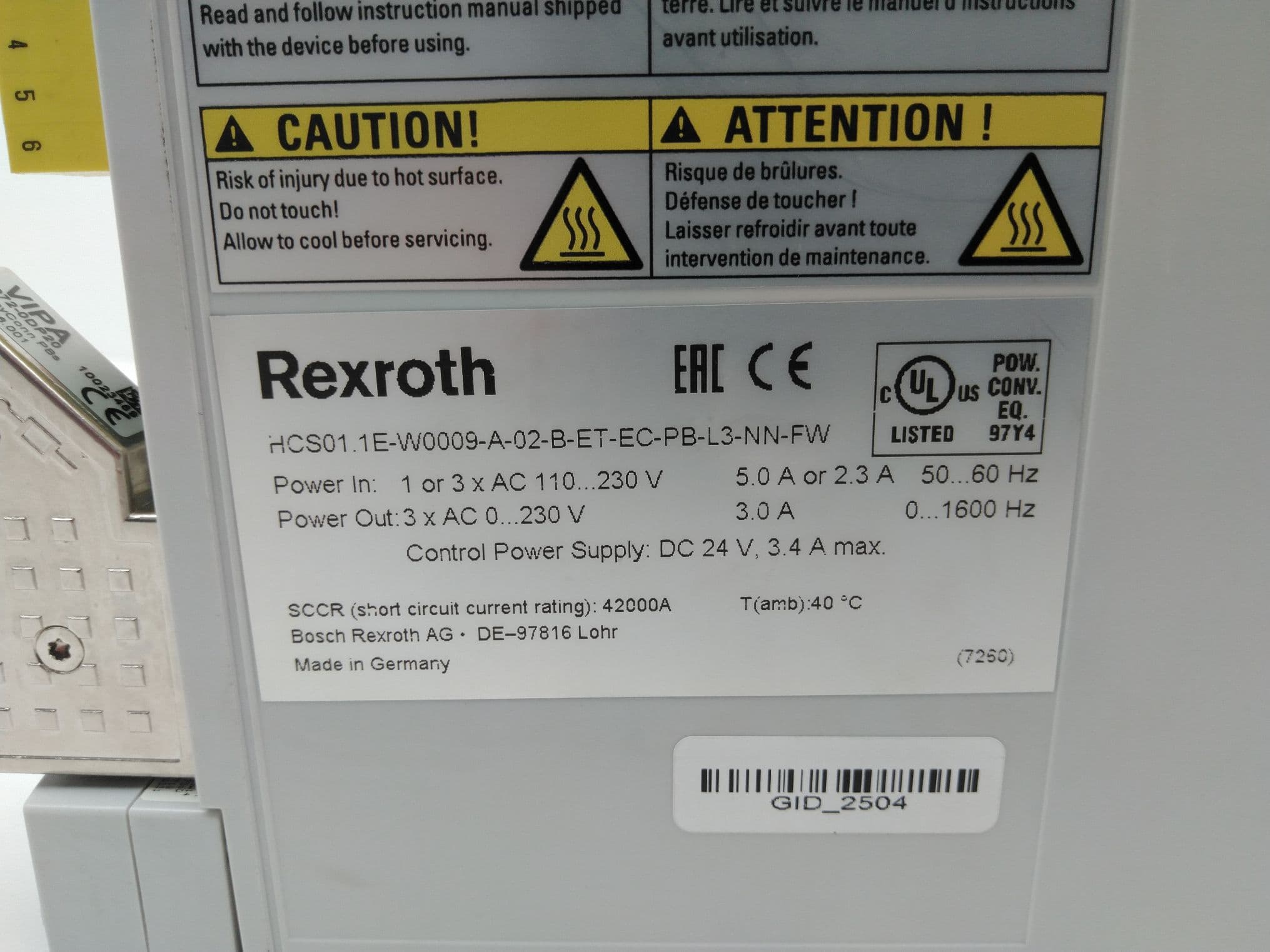 Bosch Rexroth HCS01.1E-W0009-A02-B-ET-EC-PB-L3-NN-FW IndraDrive CS Servo Drive