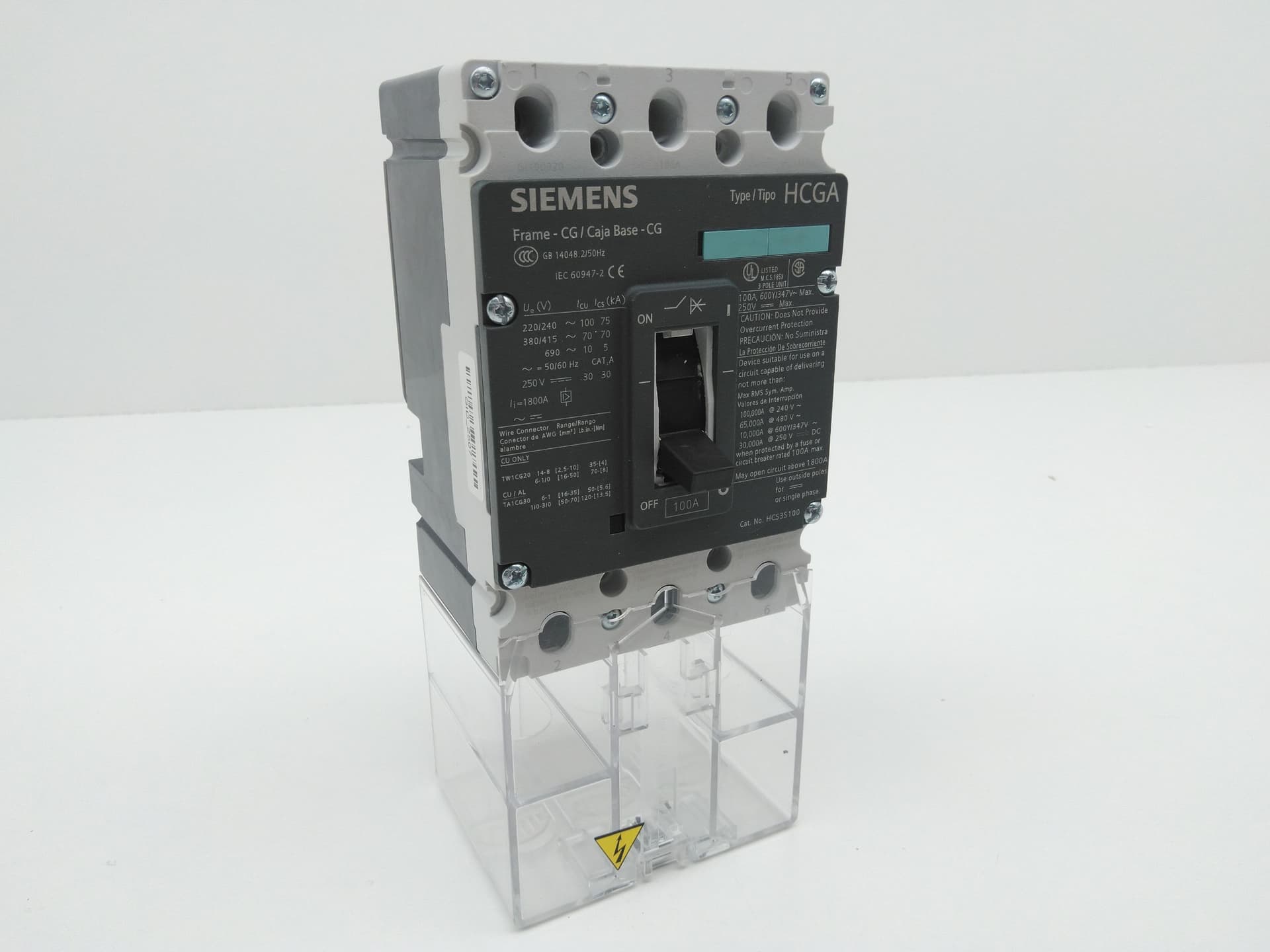 Siemens HCS3S100 / 3VL11102KE300AA0 Circuit Breaker, Type HCGA, 100A, 3P, 480V