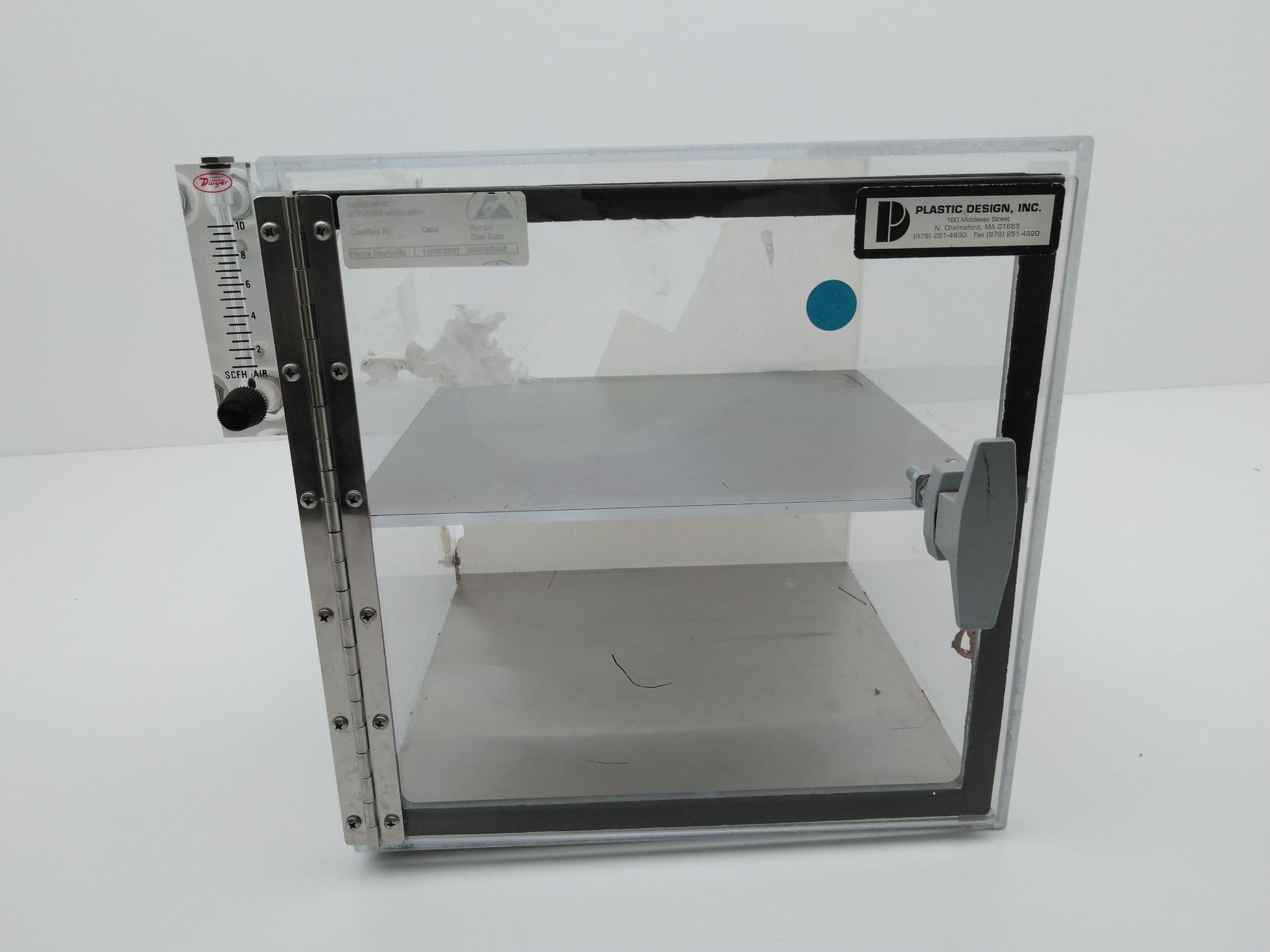 Plastic Design, inc. 12”x12”x12 Desiccator Box w/ Dwyer Flow Meter