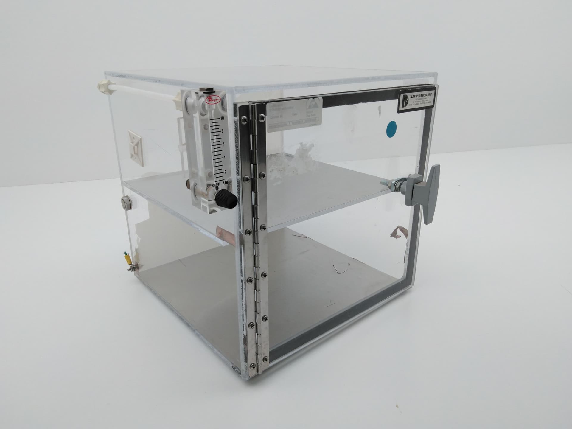 Plastic Design, inc. 12”x12”x12 Desiccator Box w/ Dwyer Flow Meter