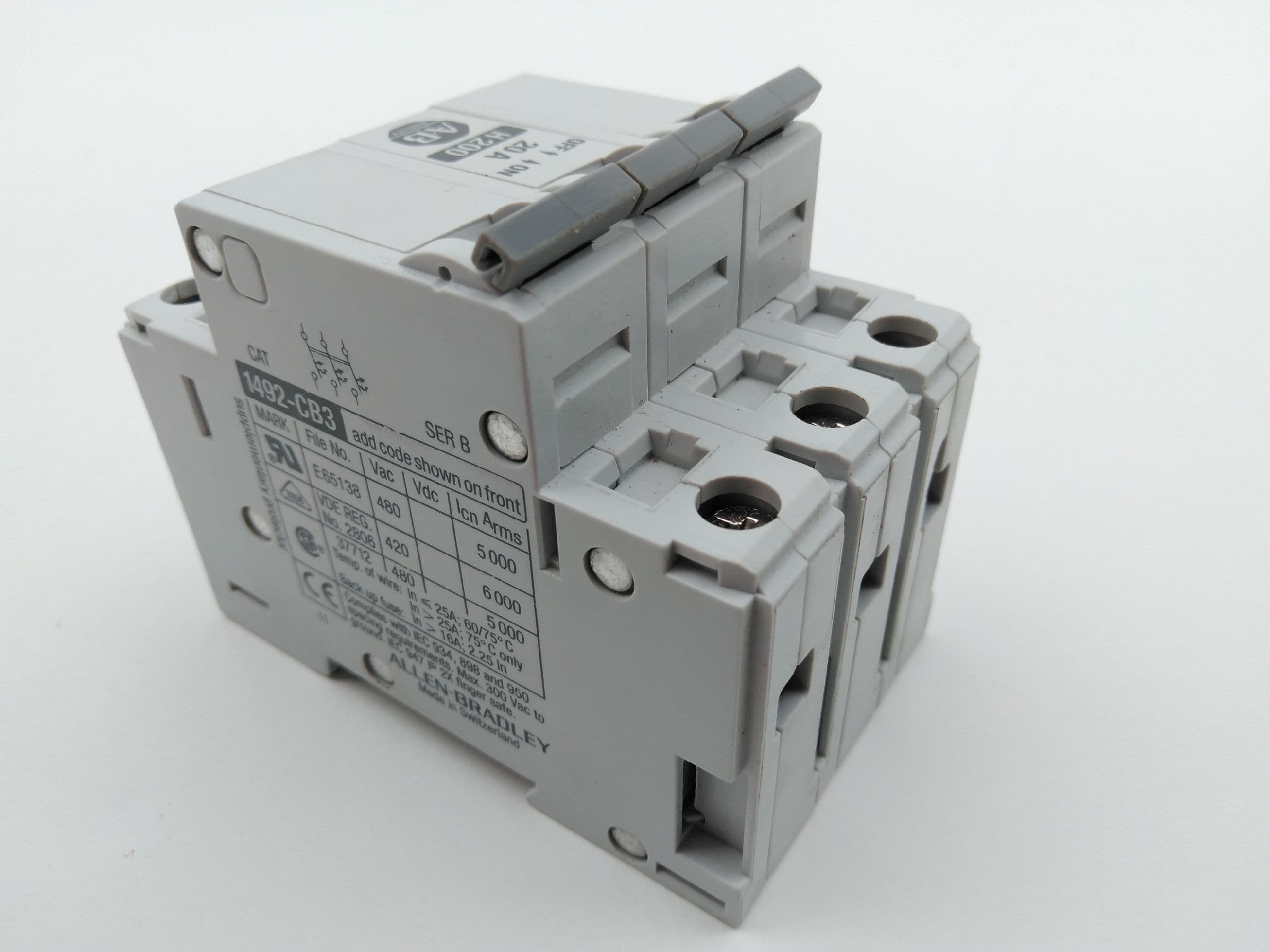 Allen-Bradley 1492-CB3H200 Ser B Circuit Breaker,3P,20A, 480V