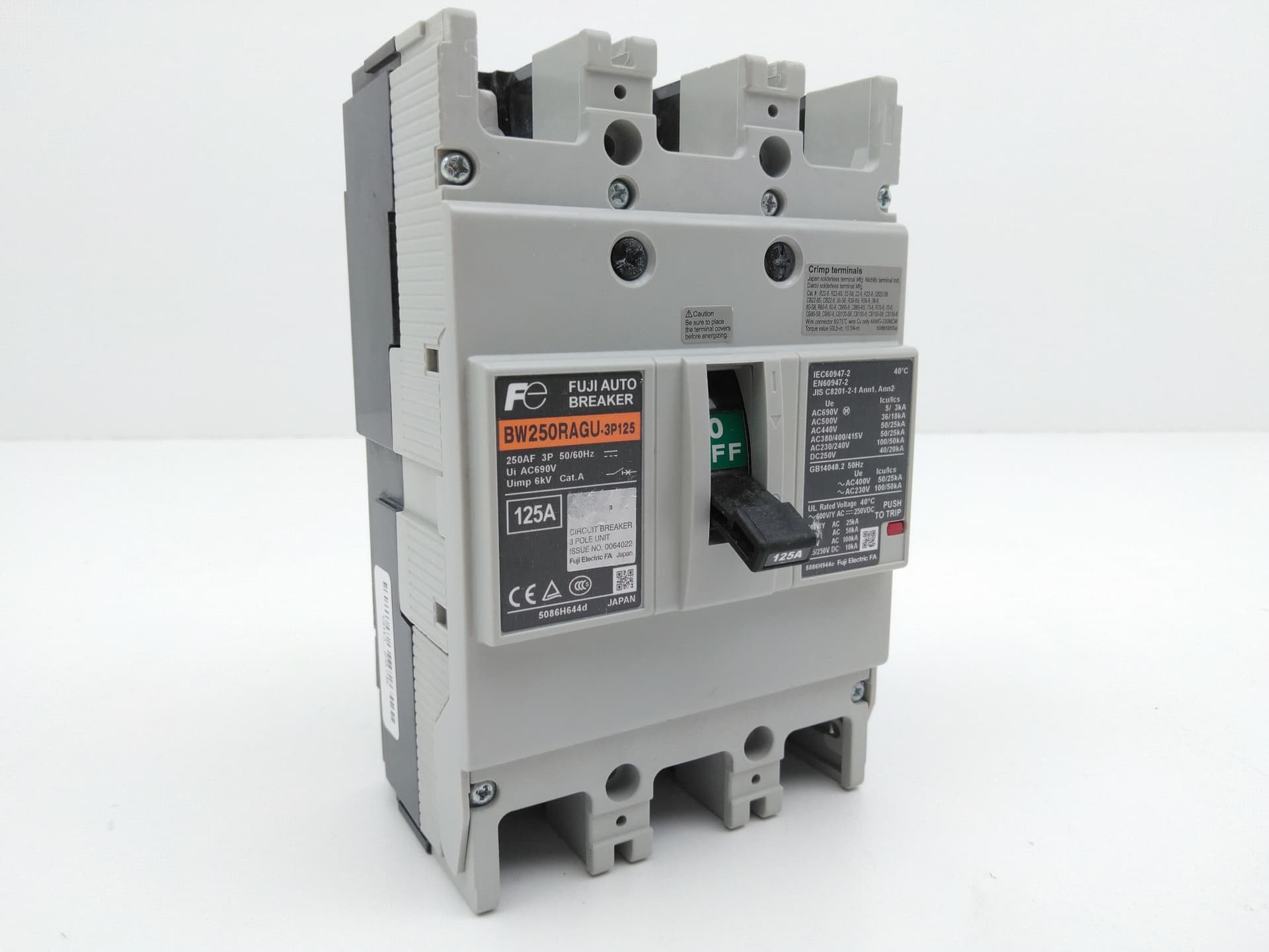 Fuji Electric BW250RAGU-3P125 Circuit Breaker 690VAC, 250VDC, 3P, 125A