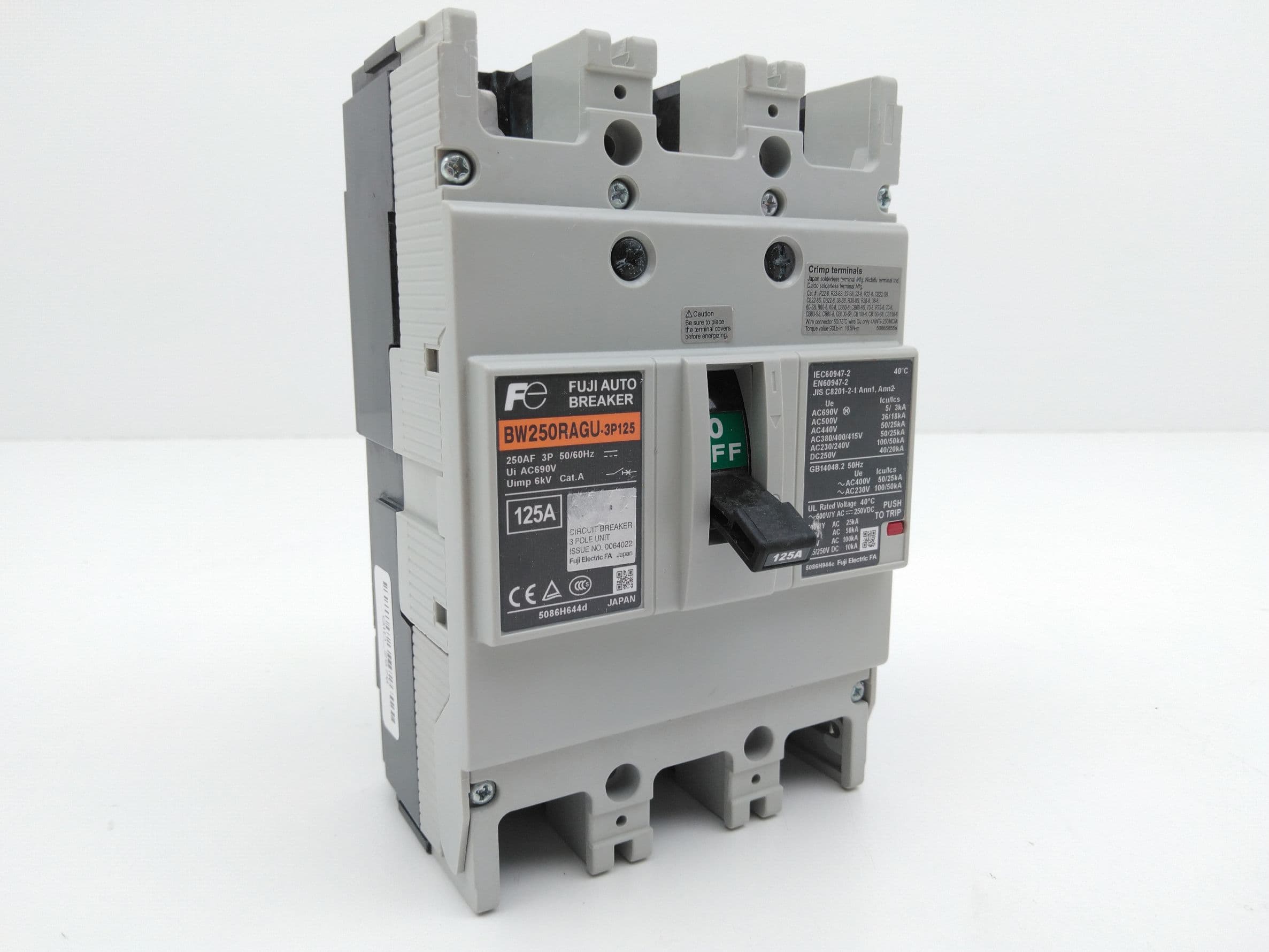 Fuji Electric BW250RAGU-3P125 Circuit Breaker 690VAC, 250VDC, 3P, 125A