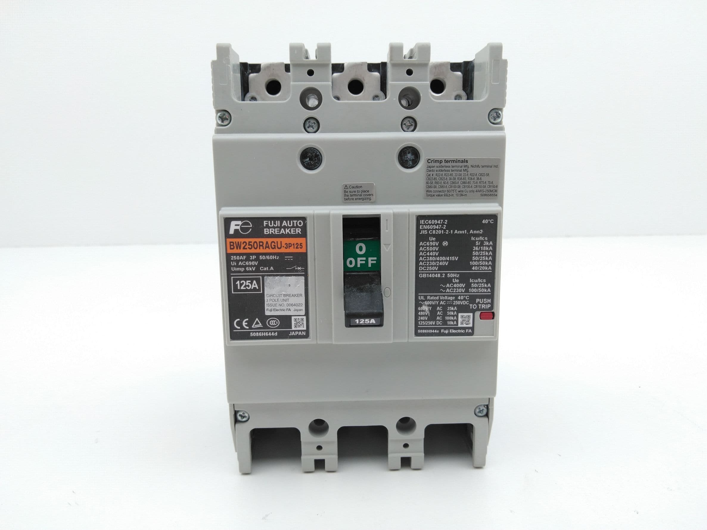 Fuji Electric BW250RAGU-3P125 Circuit Breaker 690VAC, 250VDC, 3P, 125A