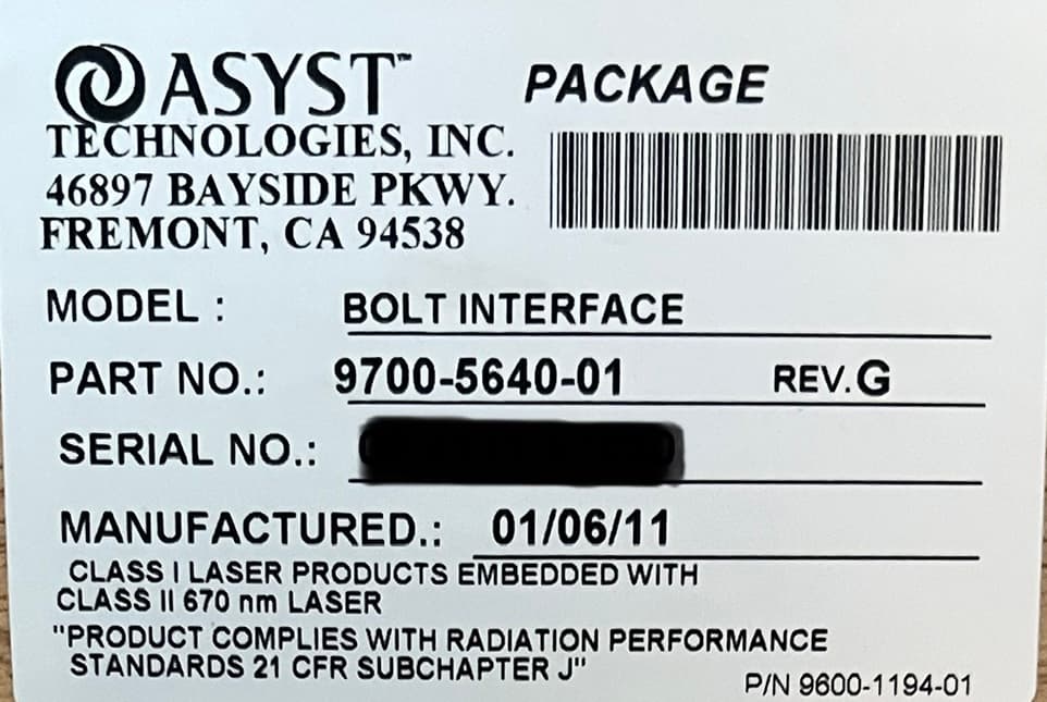 Asyst Brooks Automation 9700-5640-01 300MM Load Port Bolt Interface New