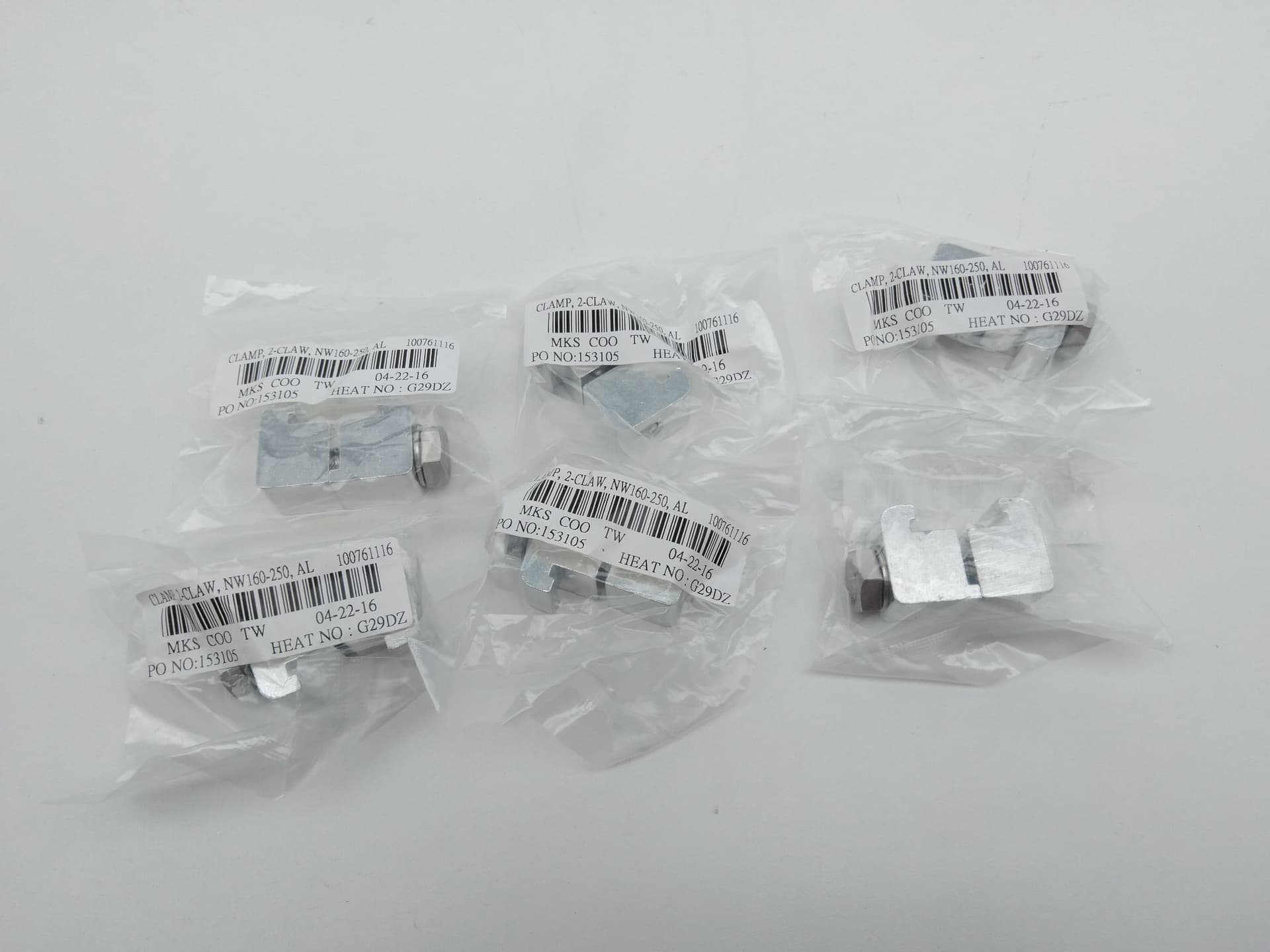 MKS 100761116 Double Claw Flange Clamp, ISO-MF, NW160-250, Aluminum Lot of 6