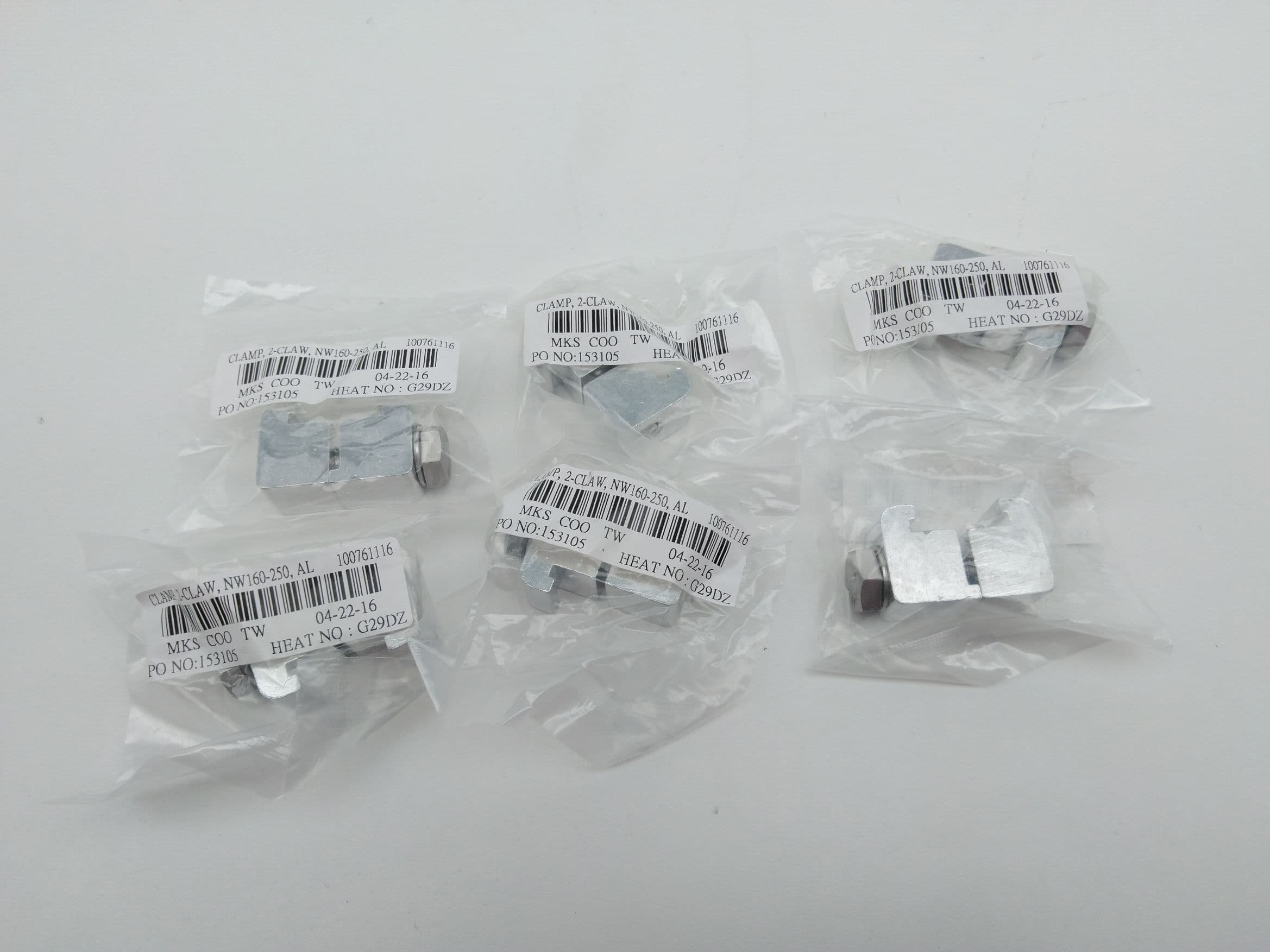MKS 100761116 Double Claw Flange Clamp, ISO-MF, NW160-250, Aluminum Lot of 6