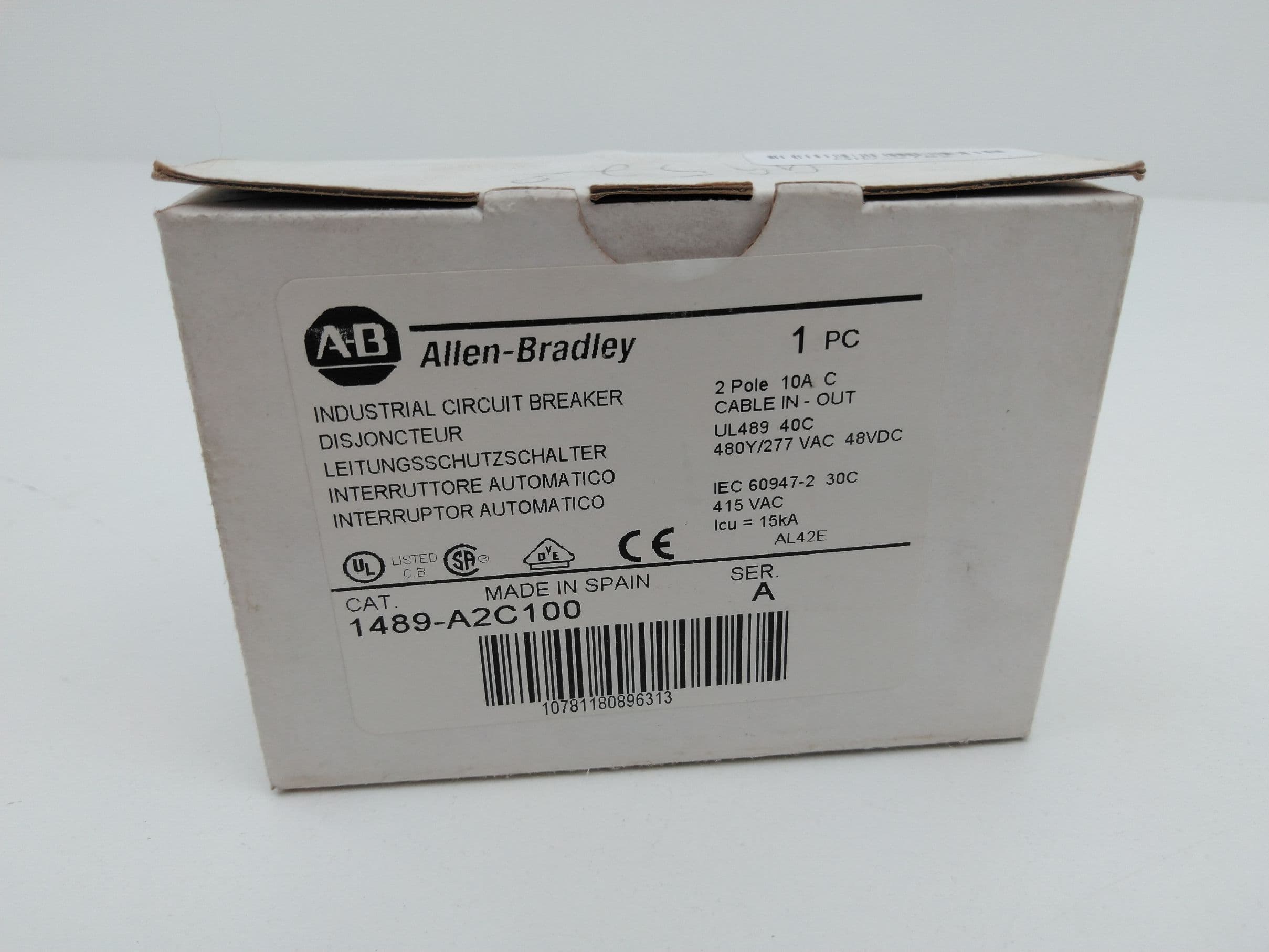 Allen-Bradley 1489-A2C100 Miniature Circuit Breaker Ser A, 2P, 10A, 480Y/277V