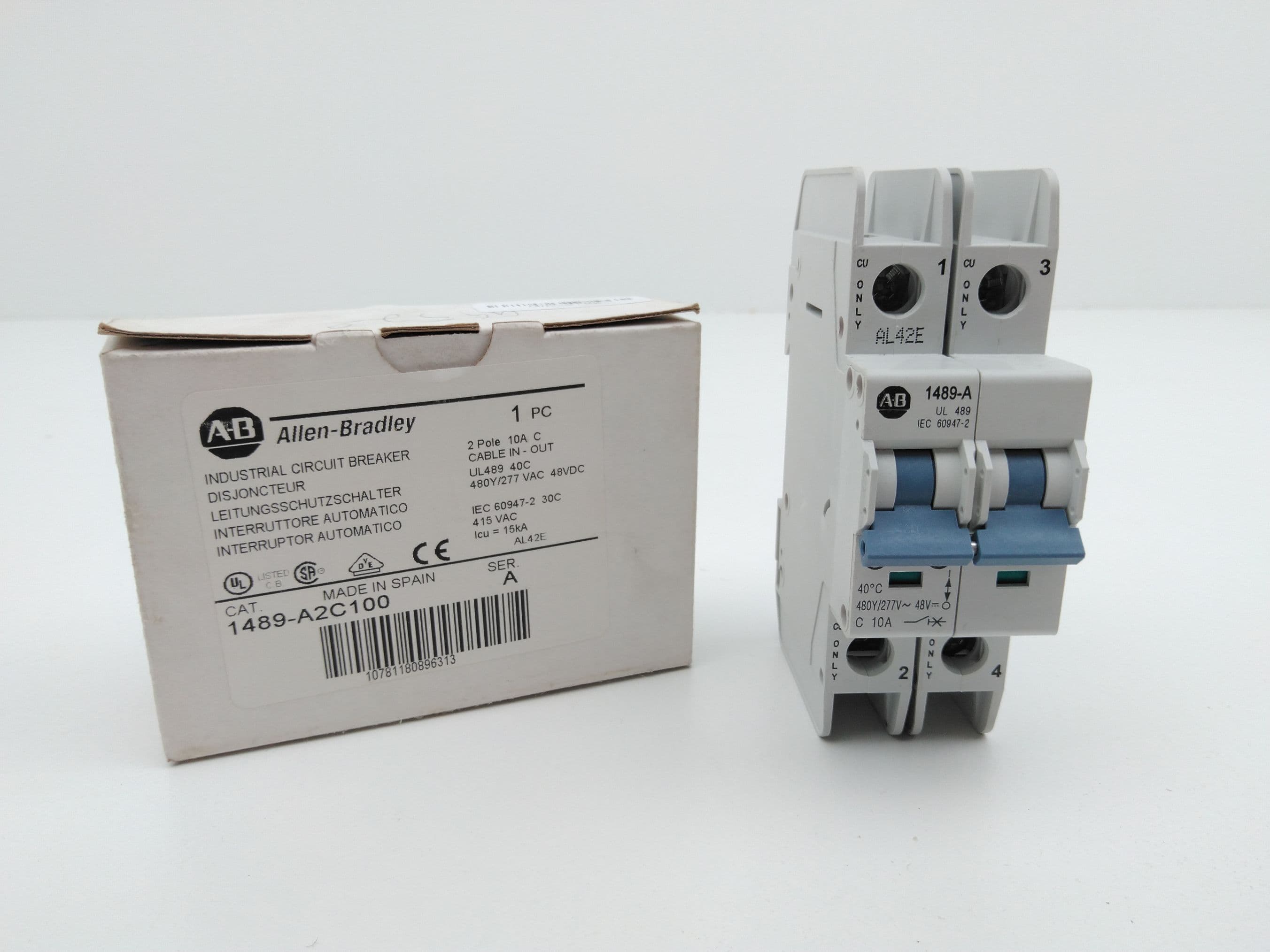 Allen-Bradley 1489-A2C100 Miniature Circuit Breaker Ser A, 2P, 10A, 480Y/277V