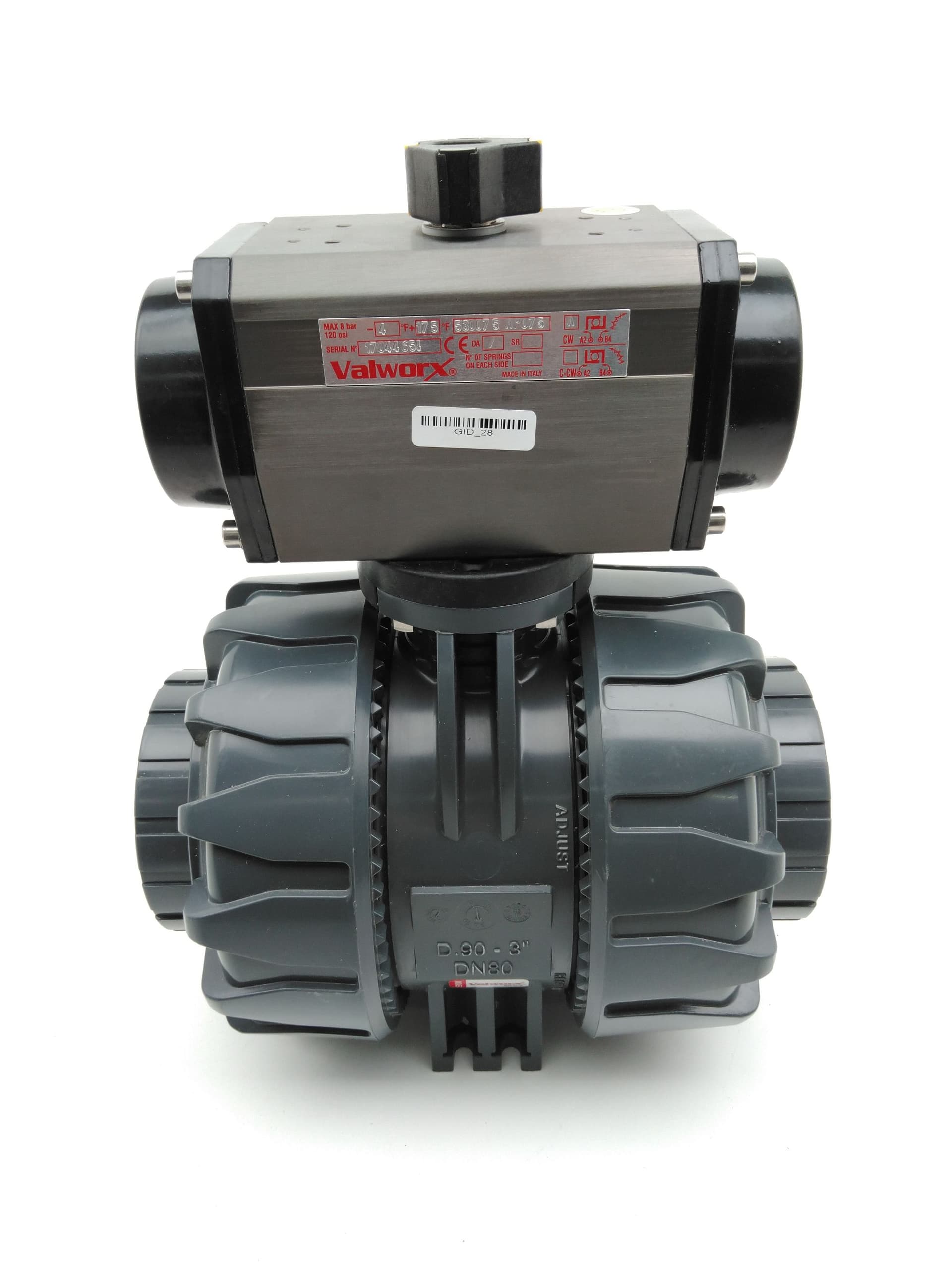 Valworx 524124 / 530075 3" Air Actuated PVC Ball Valve, 2-Way, Double Acting