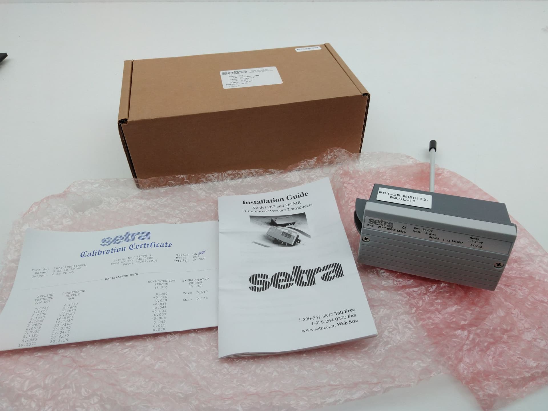 Setra 2671010WD11APFN Differential Pressure Transducer 0-10.0" W.C., 4-20 mA