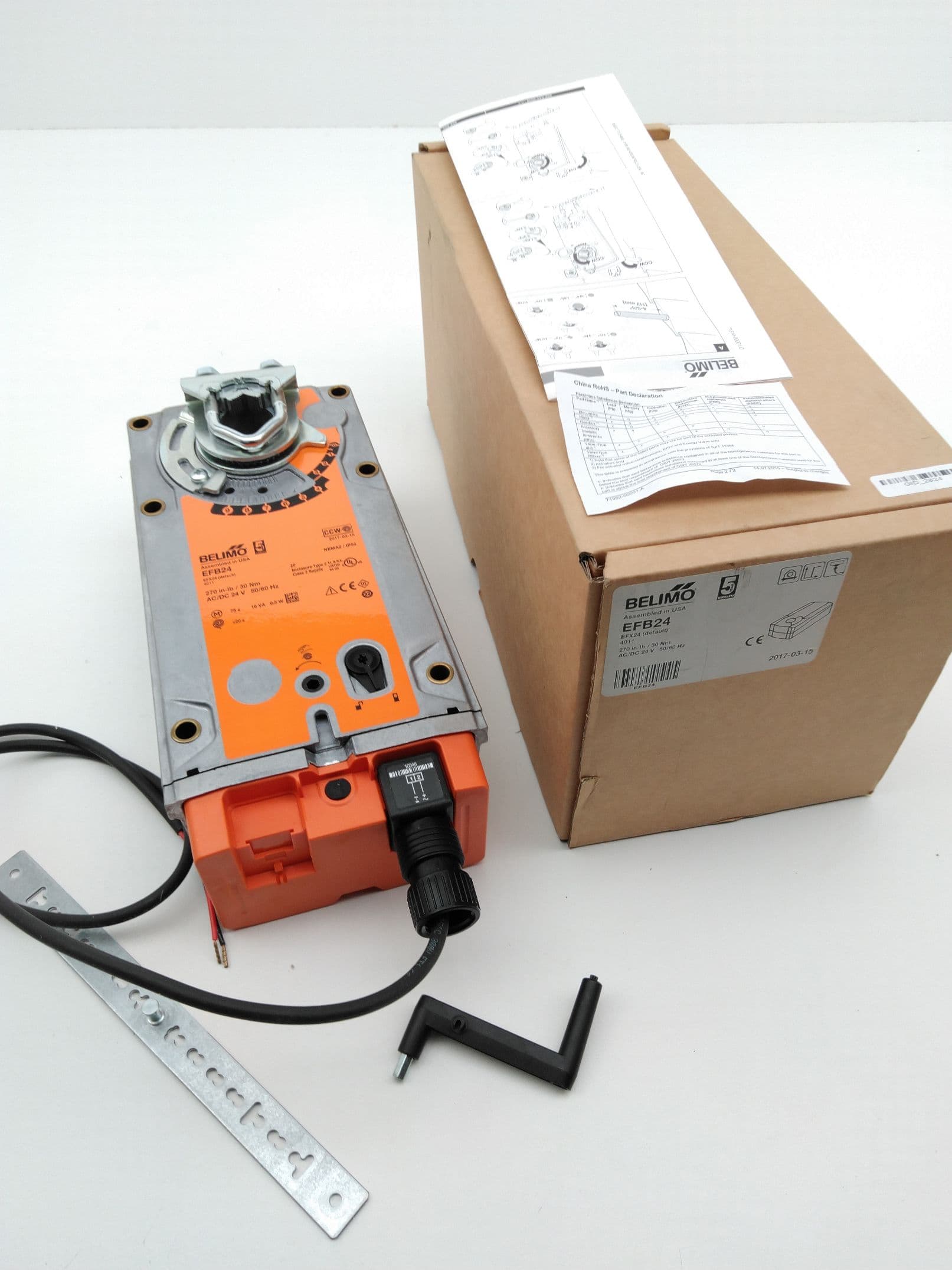 Belimo EFB24 Damper Actuator, 270 in-lb, Spring Return, On/Off, 24 V AC/DC