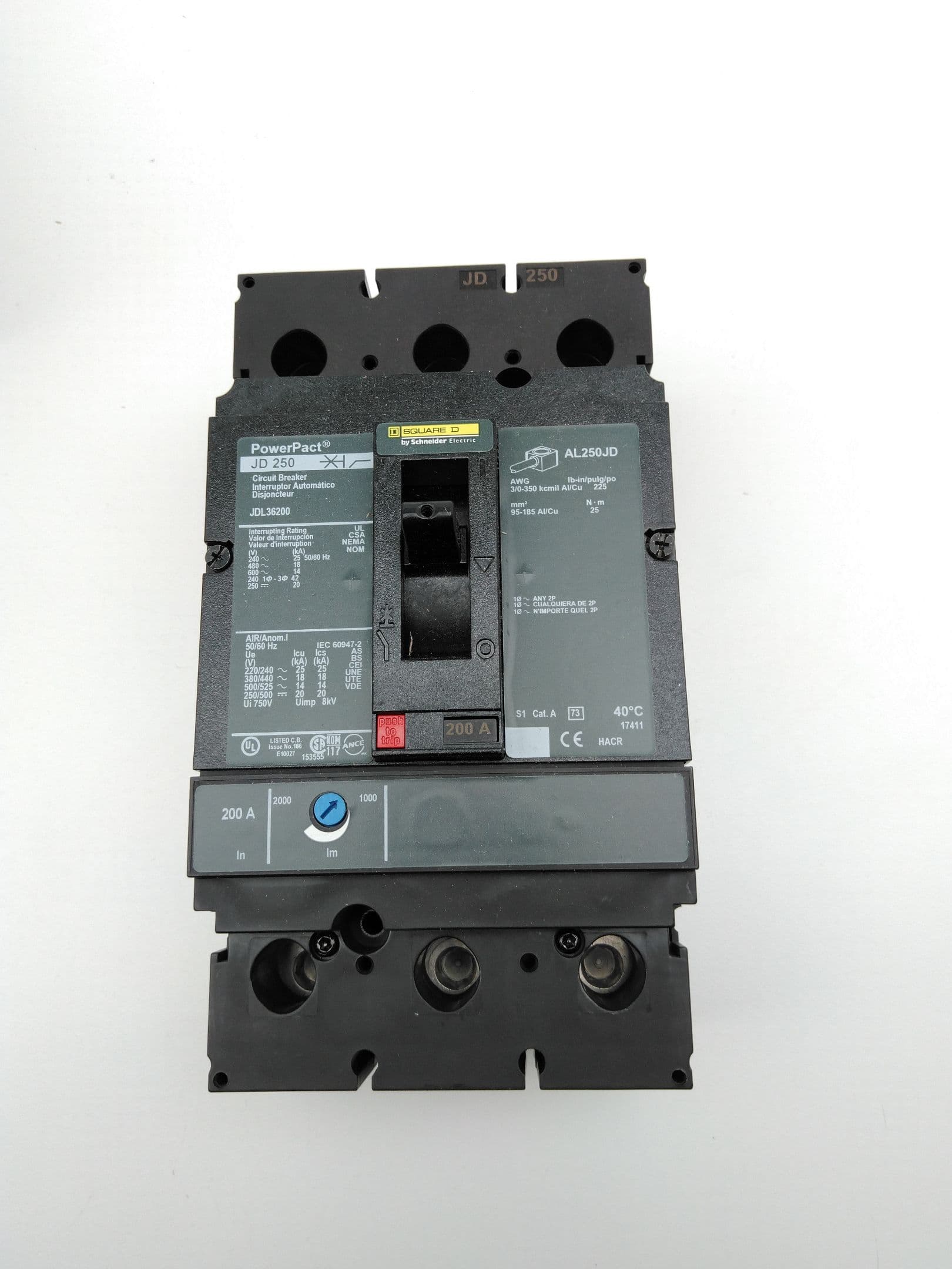 Square D Schneider Electric JDL36200 PowerPact Circuit Breaker, 200A, 3P 600VAC