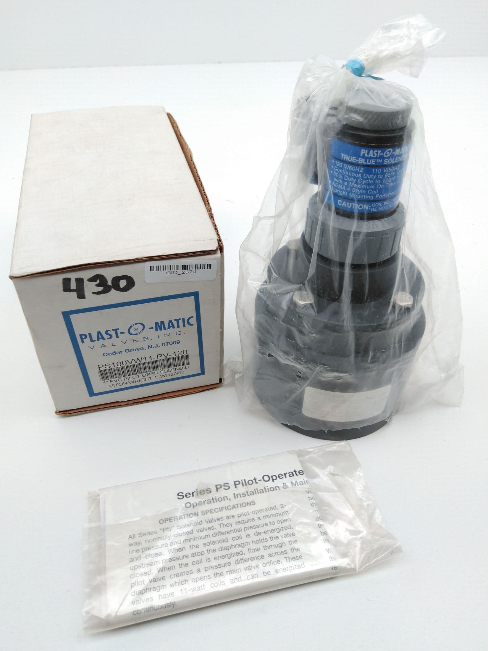Plast-O-Matic PS100VW11-PV-120 1" PVC Pilot-Operated NC 2-Way Solenoid Valve