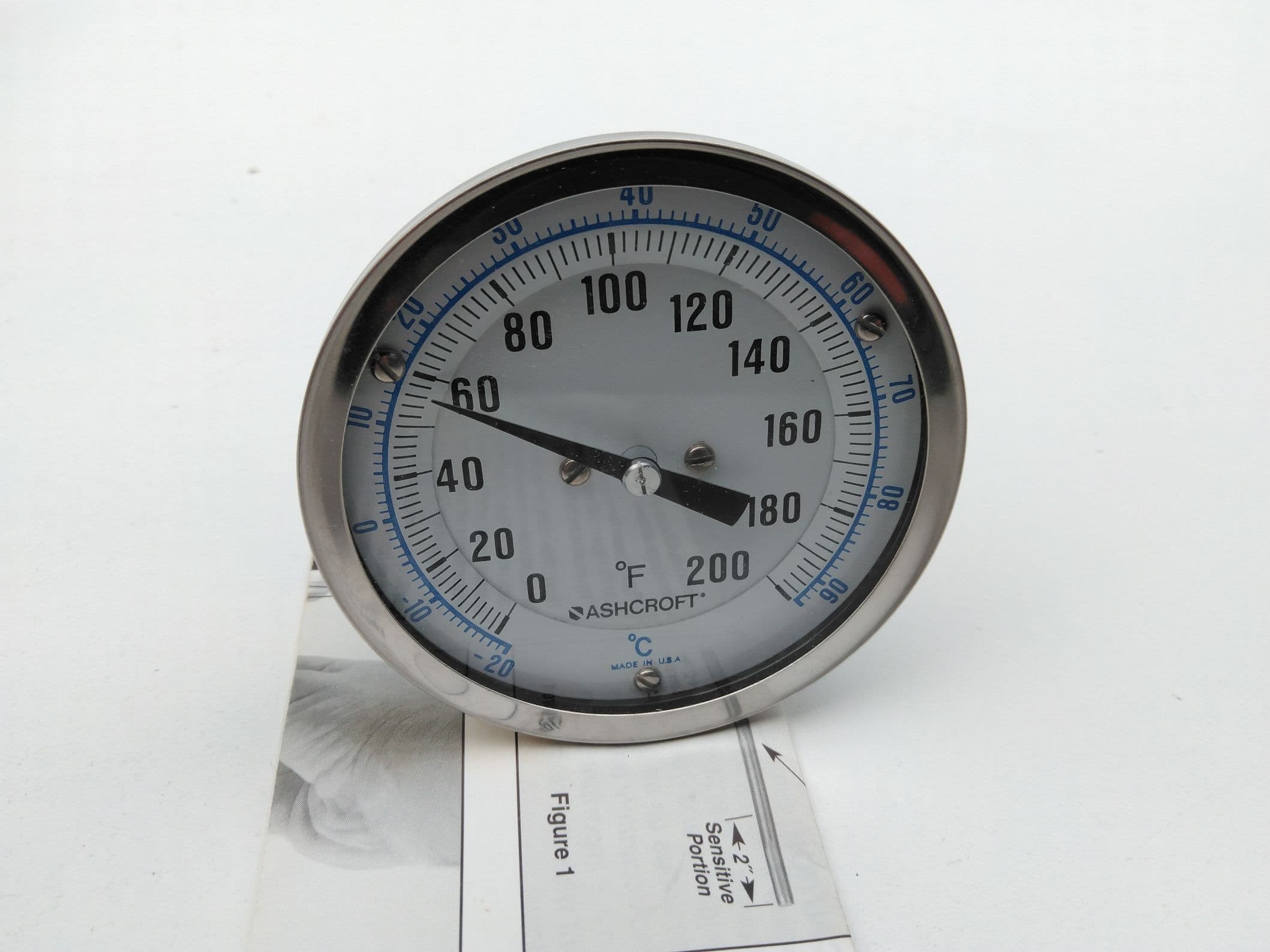 Ashcroft 30EI60E040/0-200F Bimetal Thermometer 3" Dial 0/200°F, Stem 4" 1/2"NPT
