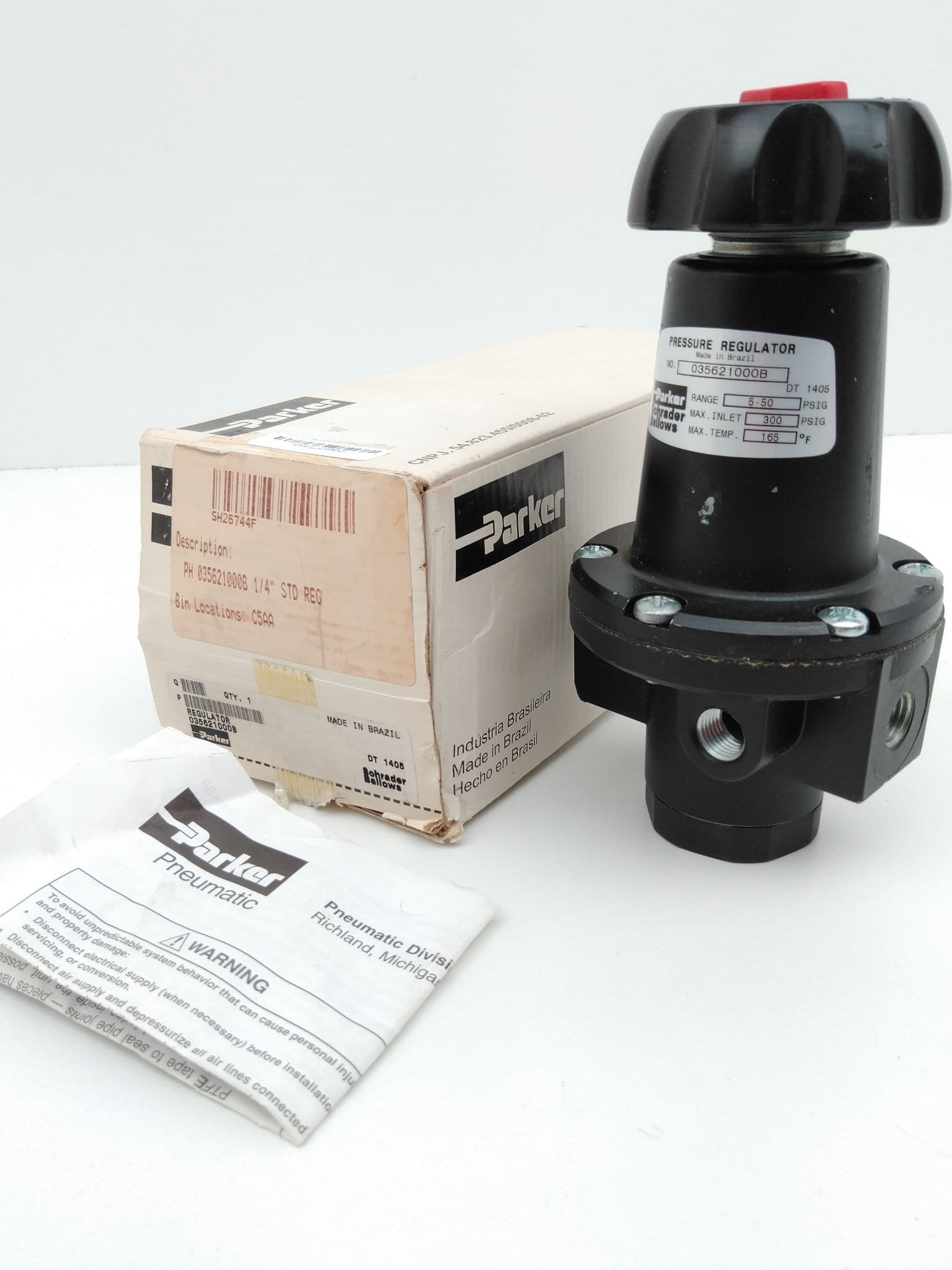 Parker 035621000B Air Line Pressure Regulator, 1/4" Range: 5-50PSIG