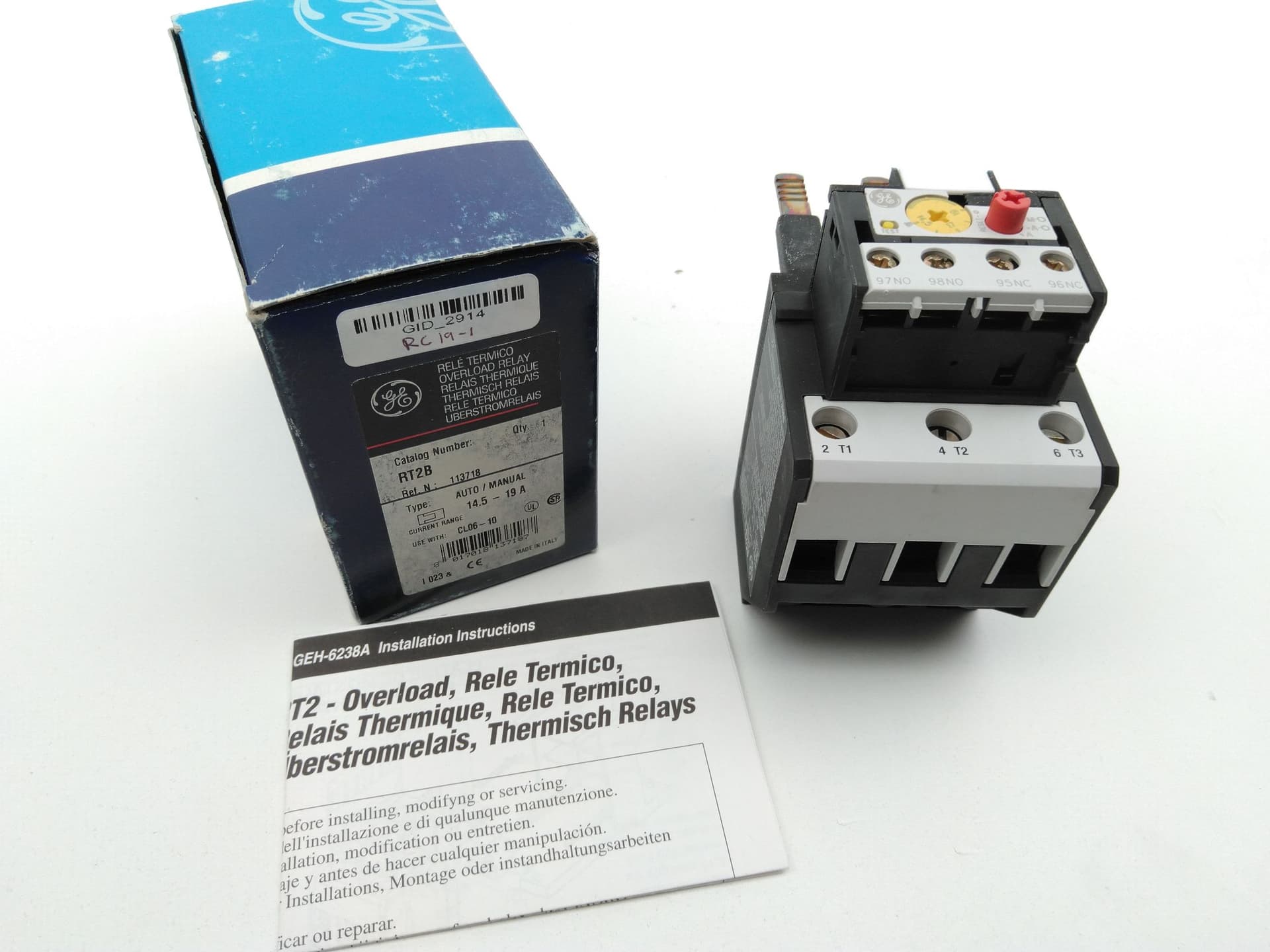 General Electric RT2B Overload Relay 14.5-19A