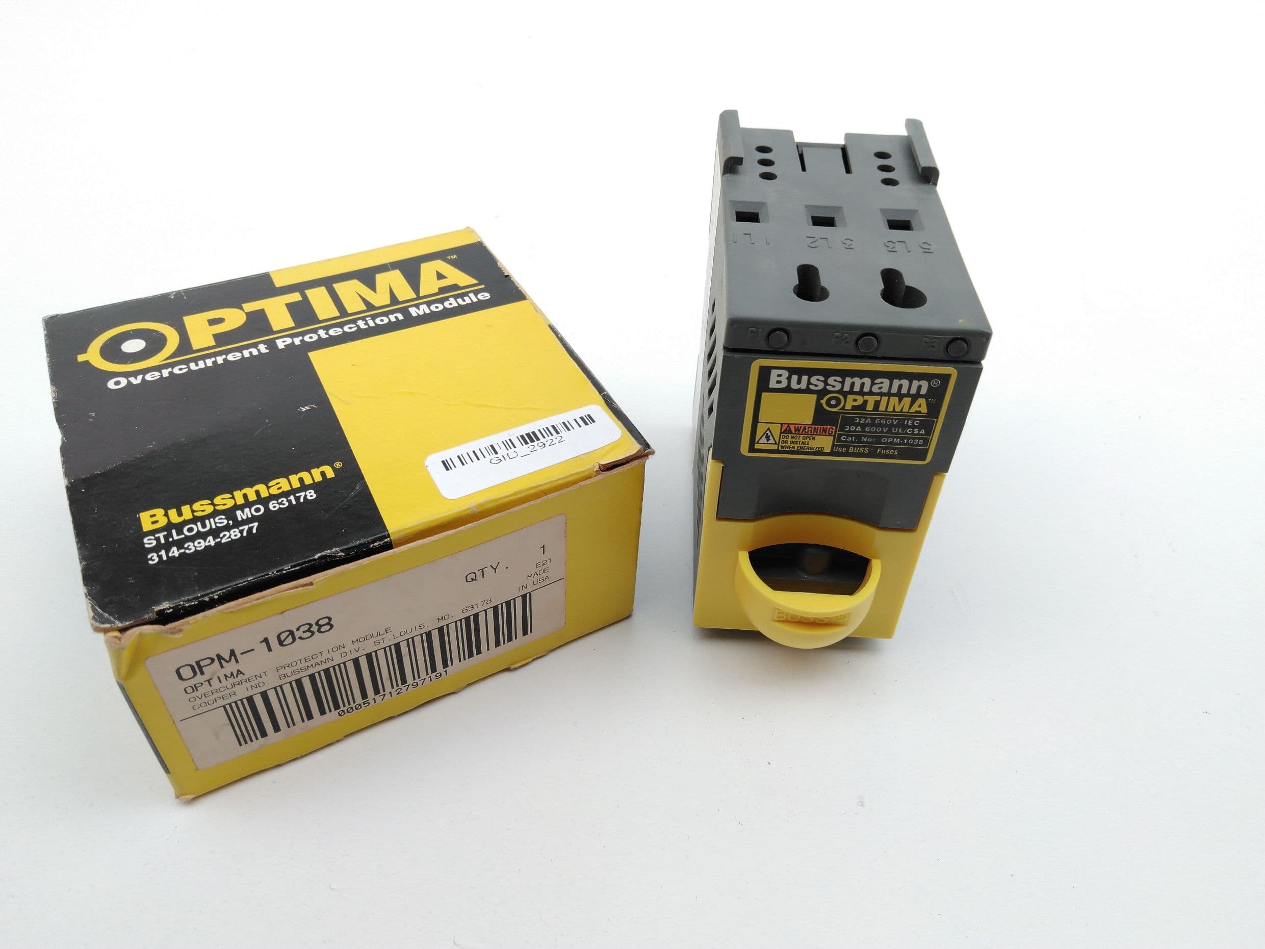 Bussmann OPM-1038 Optima Fuse Holder Block 3P, 30A, 600V