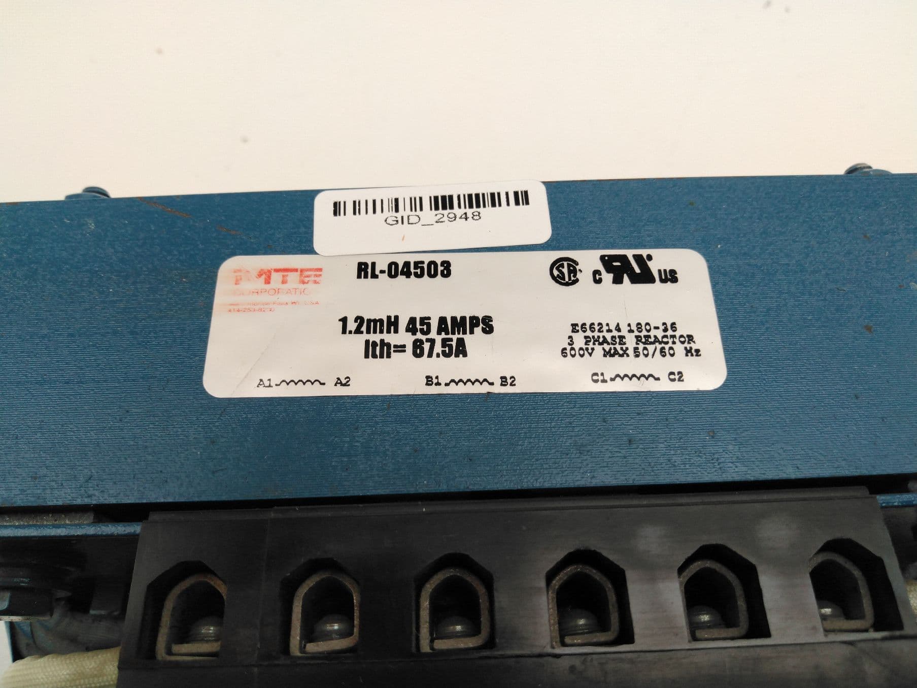 MTE Corp RL-04003 Line / load Reactor, 45A, 3-Phase, 1.2mH