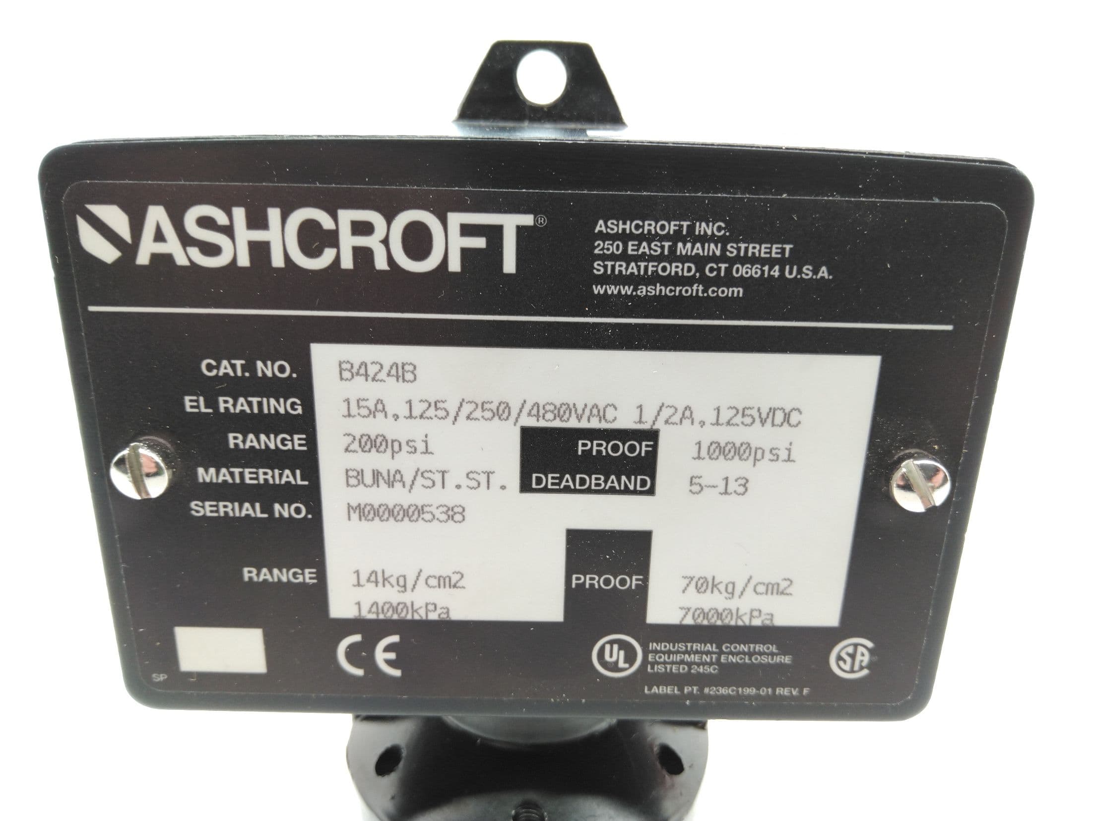 Ashcroft B424B Pressure Switch Range 200Psi w/ 200 Threaded Diaphragm Seal