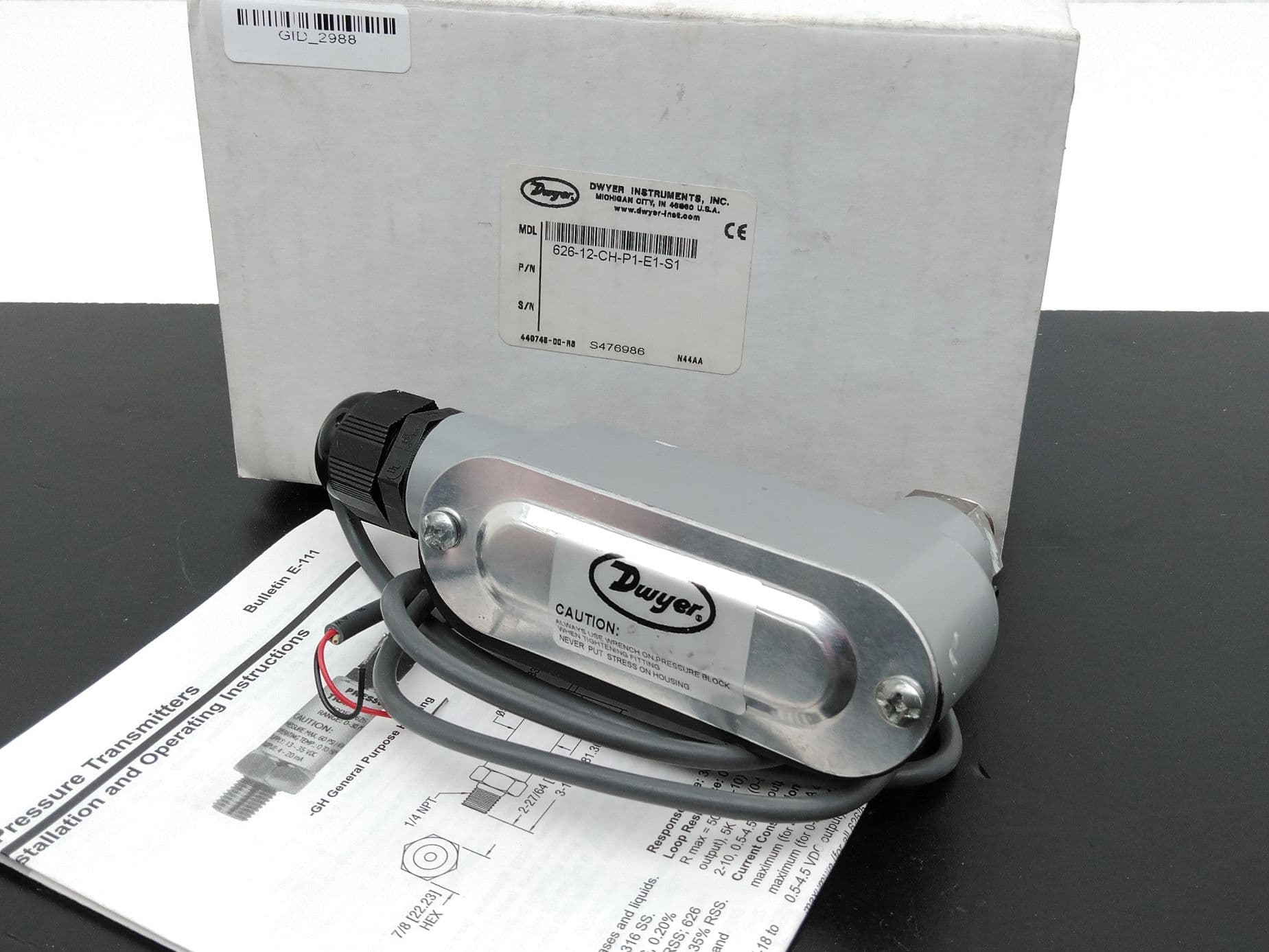 Dwyer 626-12-CH-P1-E1-S1 Pressure Transmitter 0-200PSIG