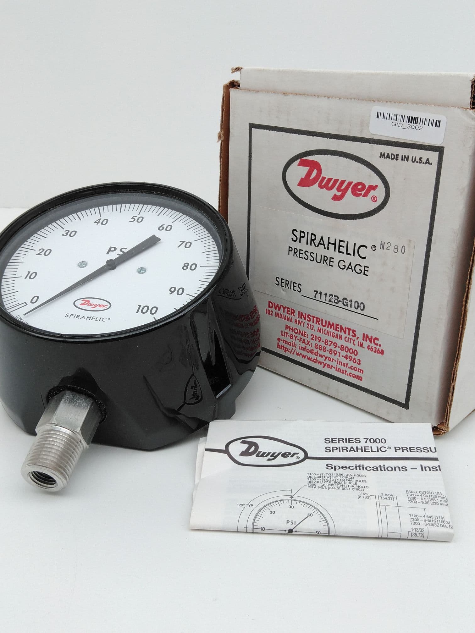 Dwyer 7112B-G100 Spirahelic Pressure Gage 0-100PSIG