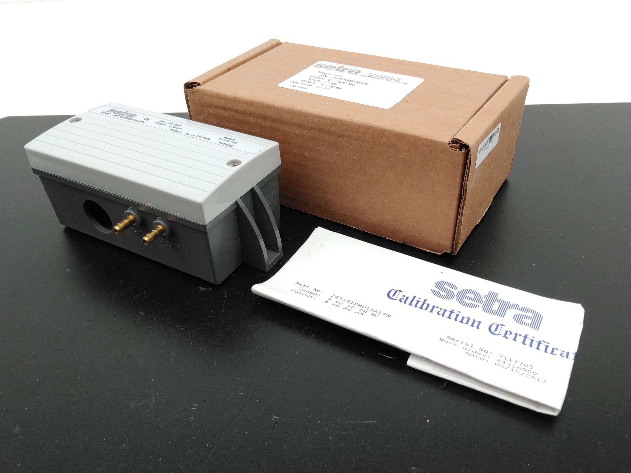 Setra 2671010WD11A1FN Differential Pressure Transducer 24VDC, 4-20mA, 0-10"w.c.