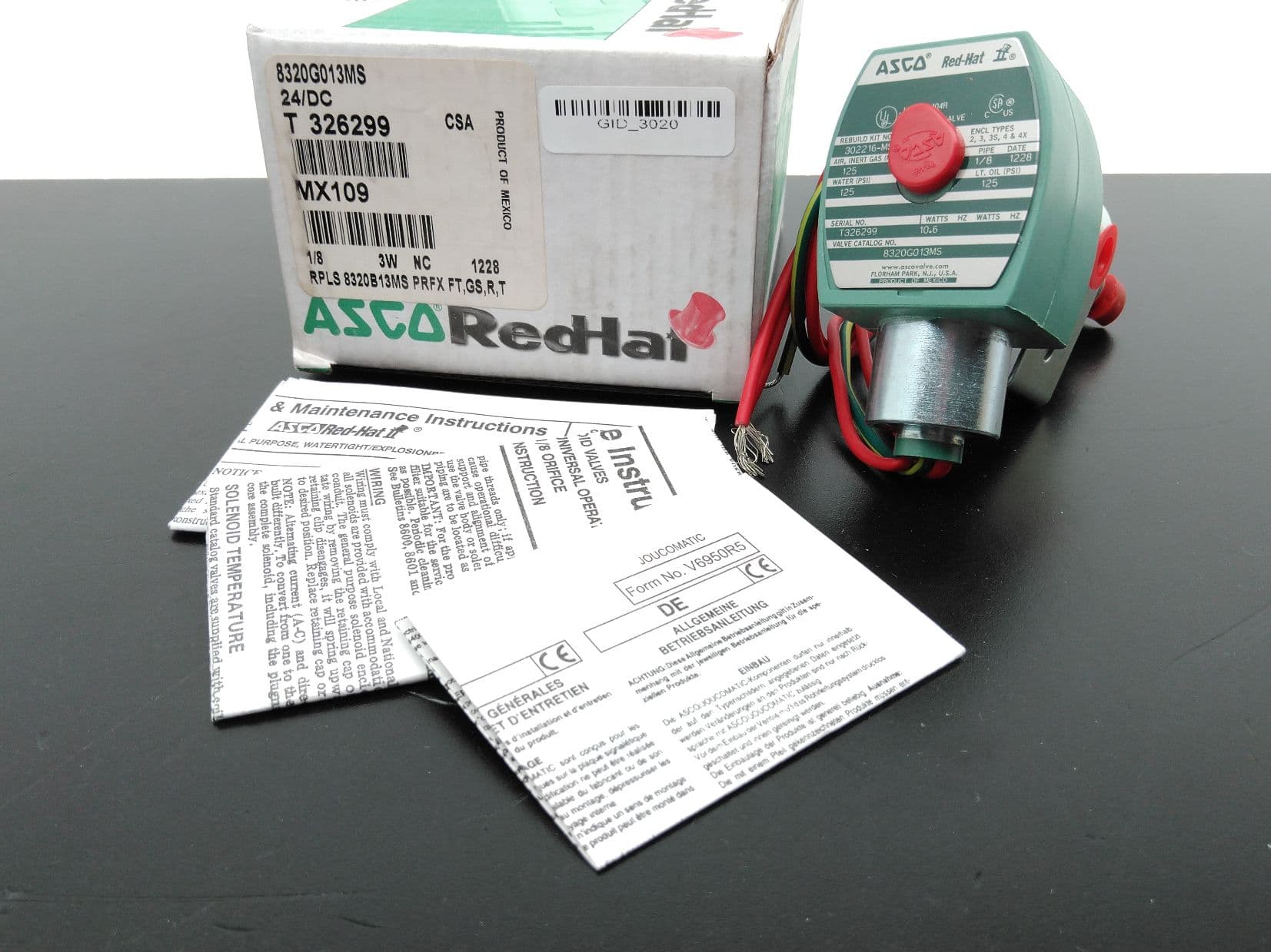 ASCO 8320G013MS 3-Way Solenoid Valve, 1/8", 125PSI