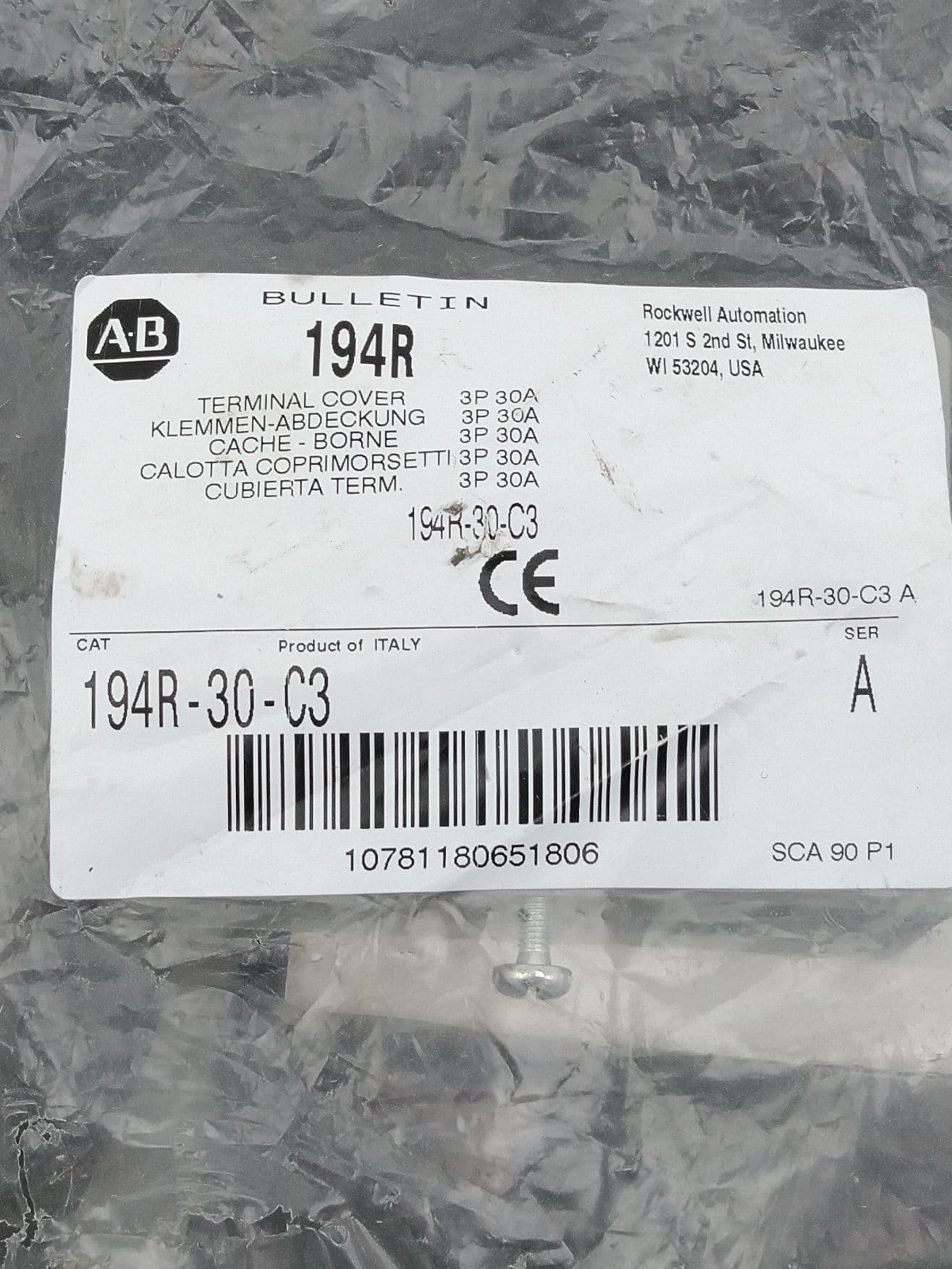 Allen-Bradley 194R-30-C3 Terminal Cover