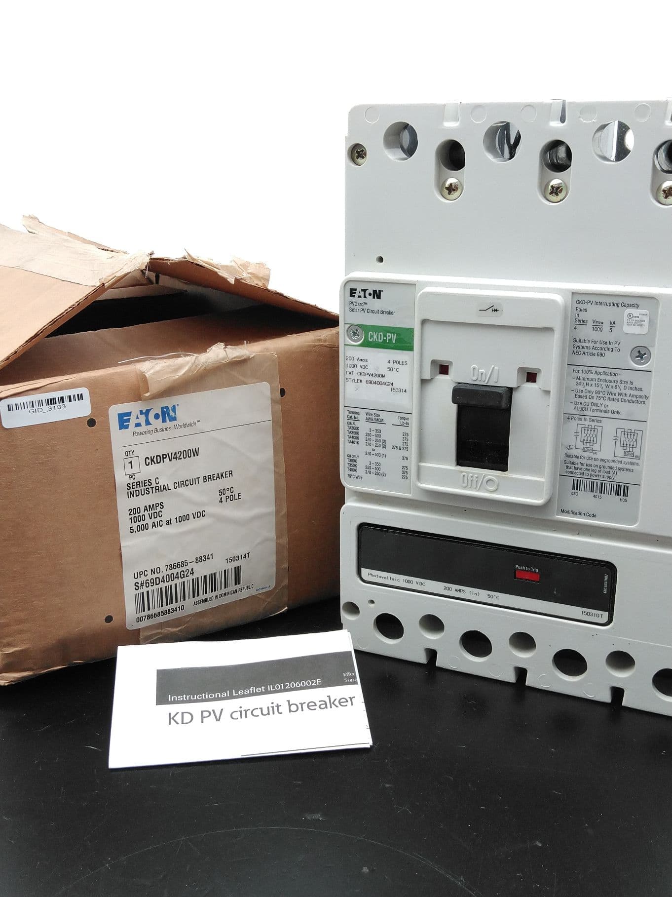 Eaton CKDPV4200W Circuit Breaker, Series C, 200A, 5000AIC at 1000VDC, 4 Pole