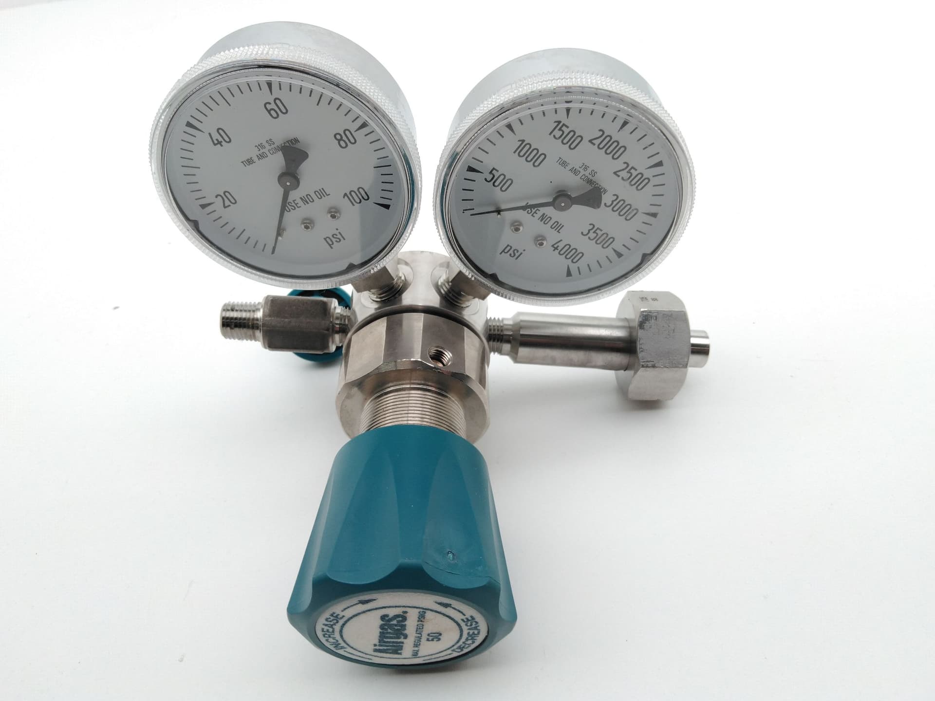 Airgas Y11-C484B Single Stage Cylinder Regulator SS, 1/4", 4000Psi, 0-50psi