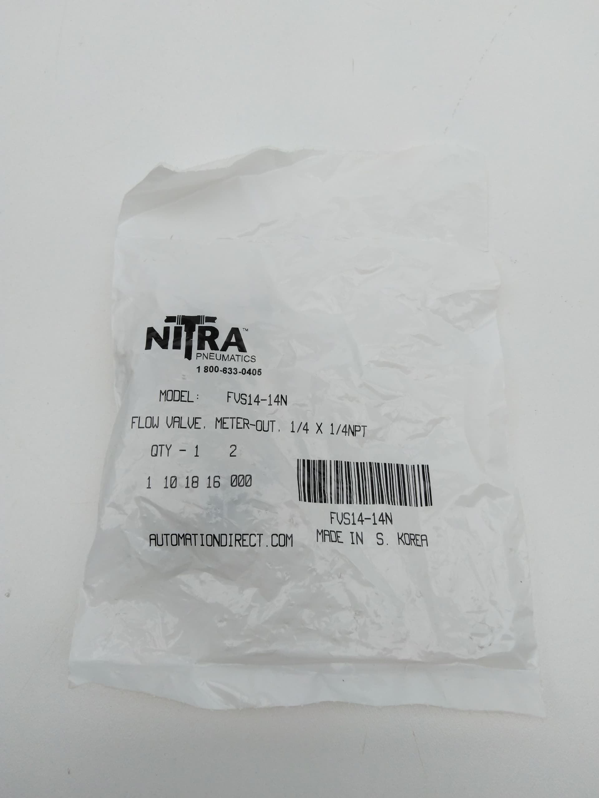Nitra FVS14-14N Flow Control Valve, Elbow, Push-Conct, 1/4" x 1/4"NPT Lot of 2