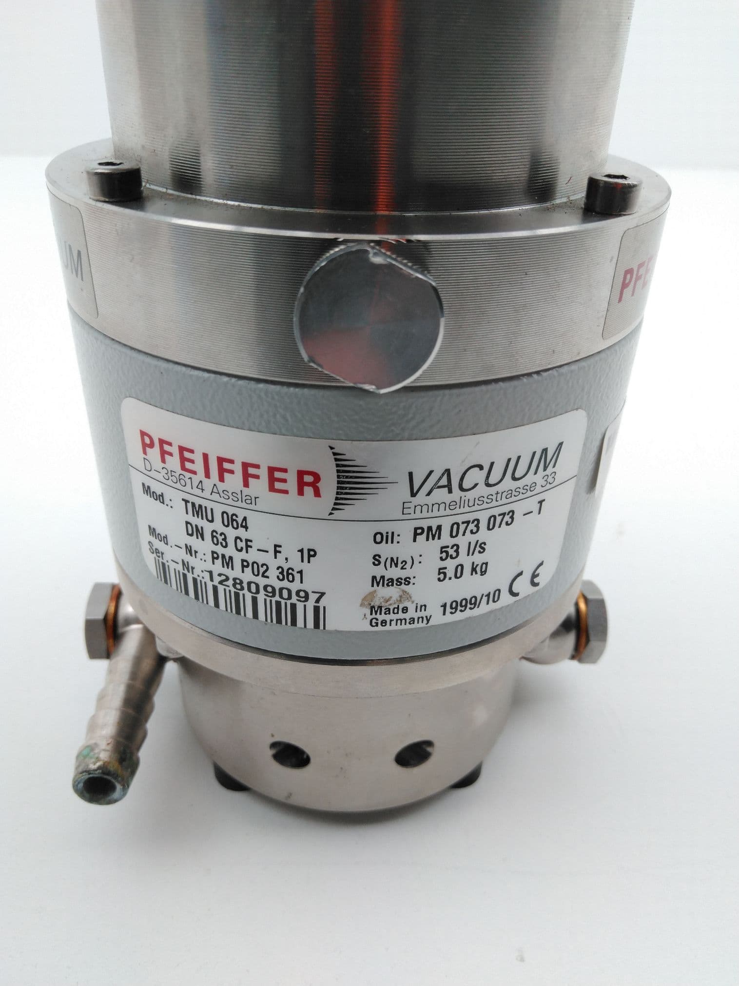 Pfeiffer Vacuum TMU 064, PM P02 361 Turbo Pump 53 l/s, Water cooled