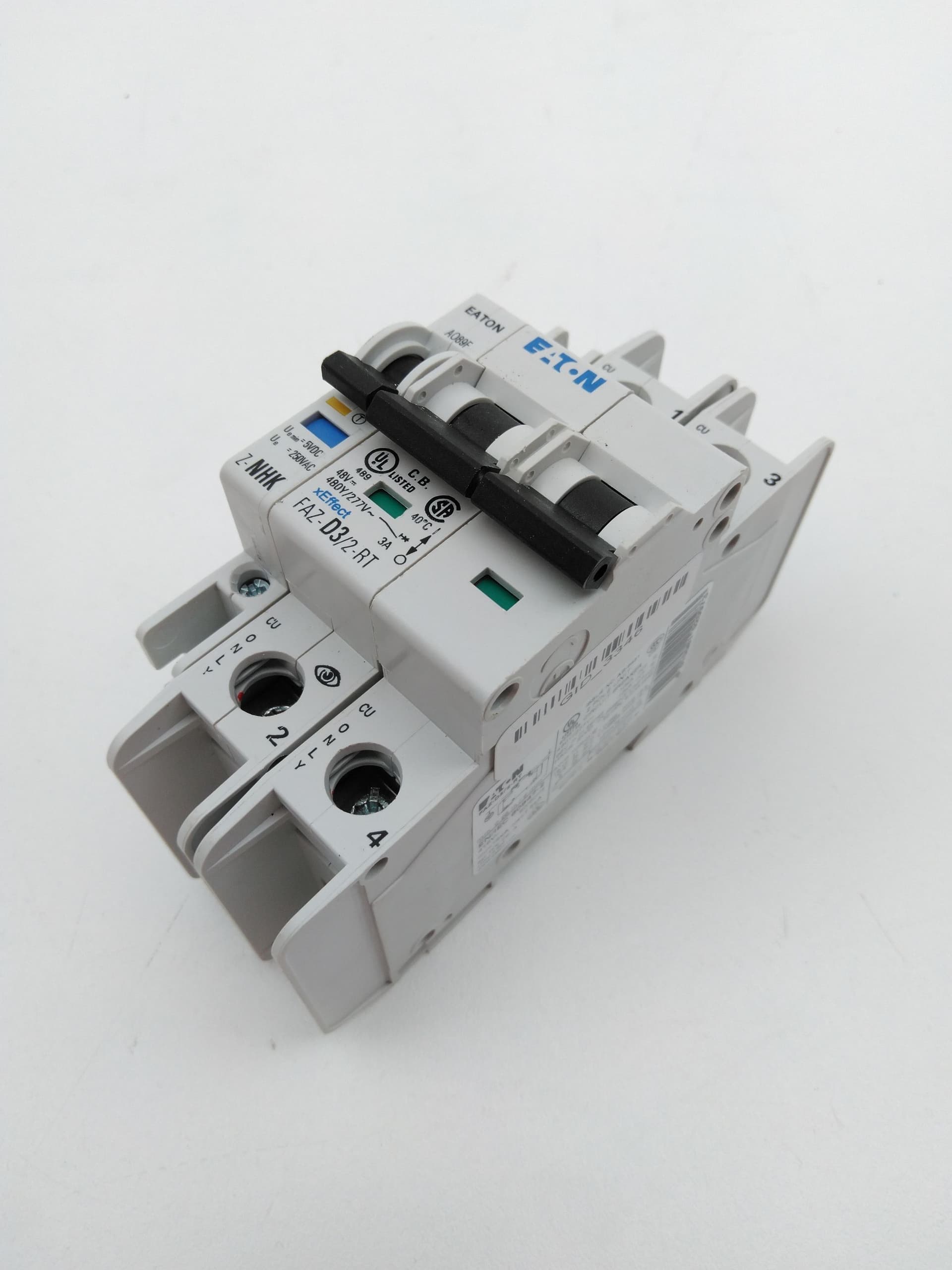 Eaton FAZ-D3/2-RT Circuit Breaker, 2P, 480Y/277V with Z-NHK Auxiliary Contact
