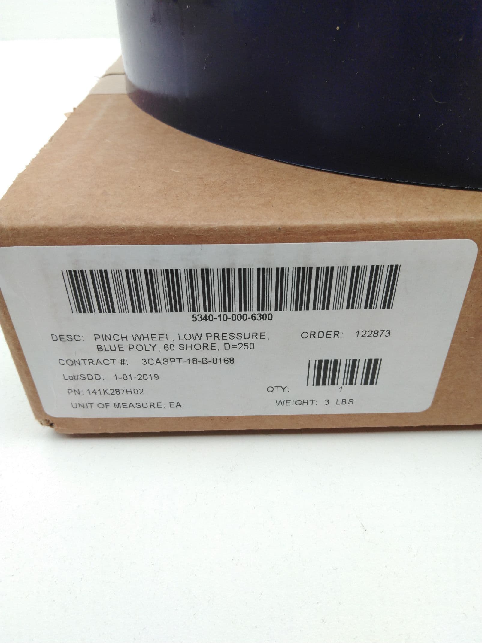 Pinch Wheel 141K287H02 Low Pressure, Blue Poly, 60 Shore, D=250mm x H=50.8mm