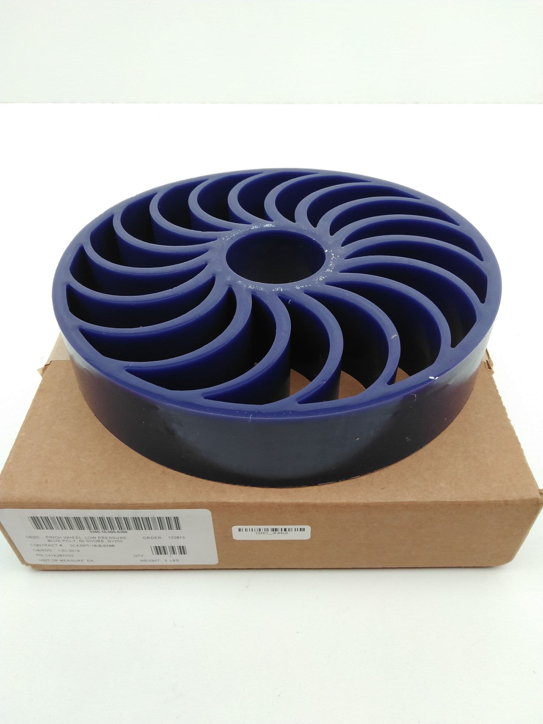 Pinch Wheel 141K287H02 Low Pressure, Blue Poly, 60 Shore, D=250mm x H=50.8mm