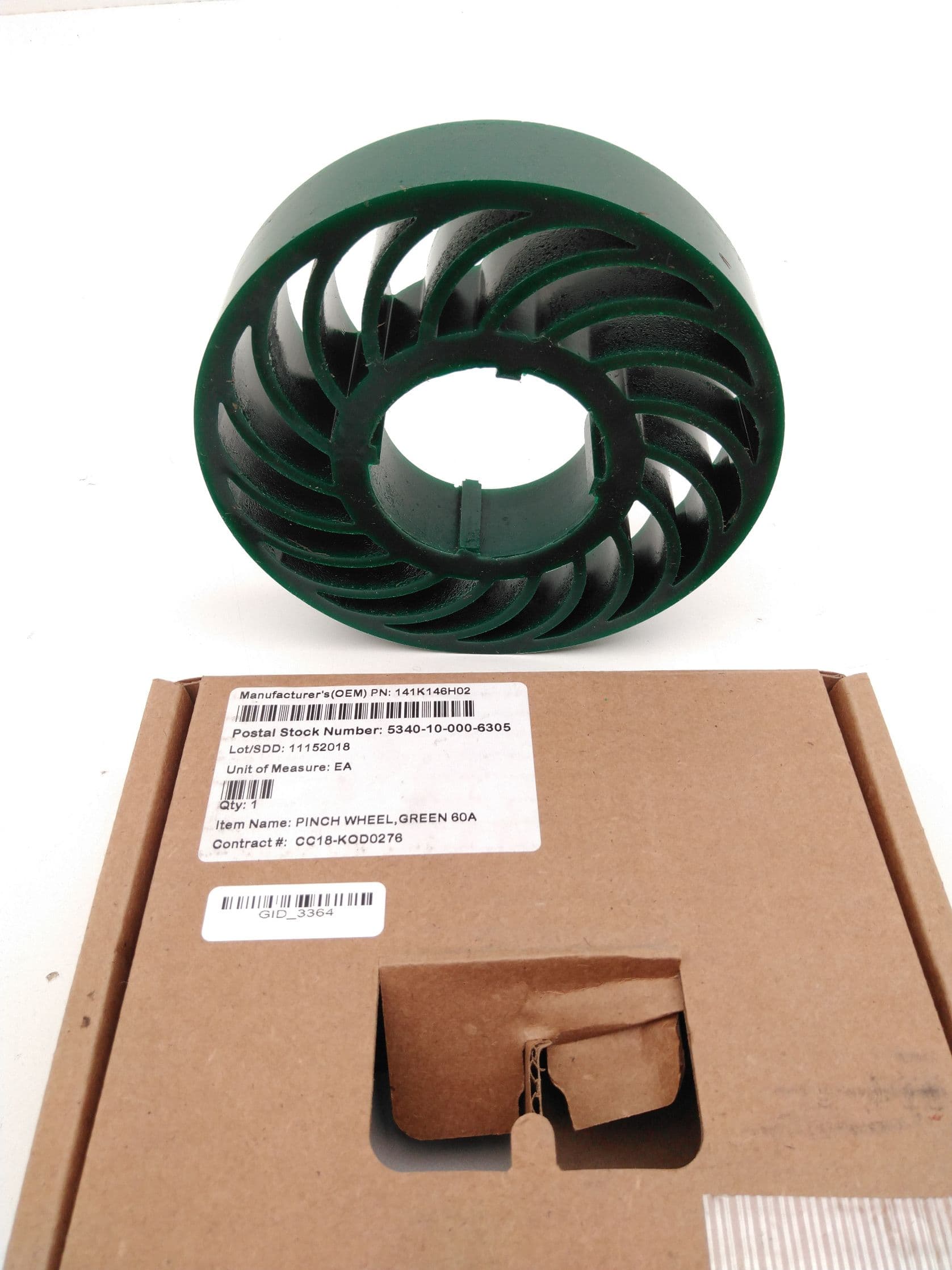 Pinch Wheel 141K146H02 Poly Green, 60A, 6"x1-1/4"