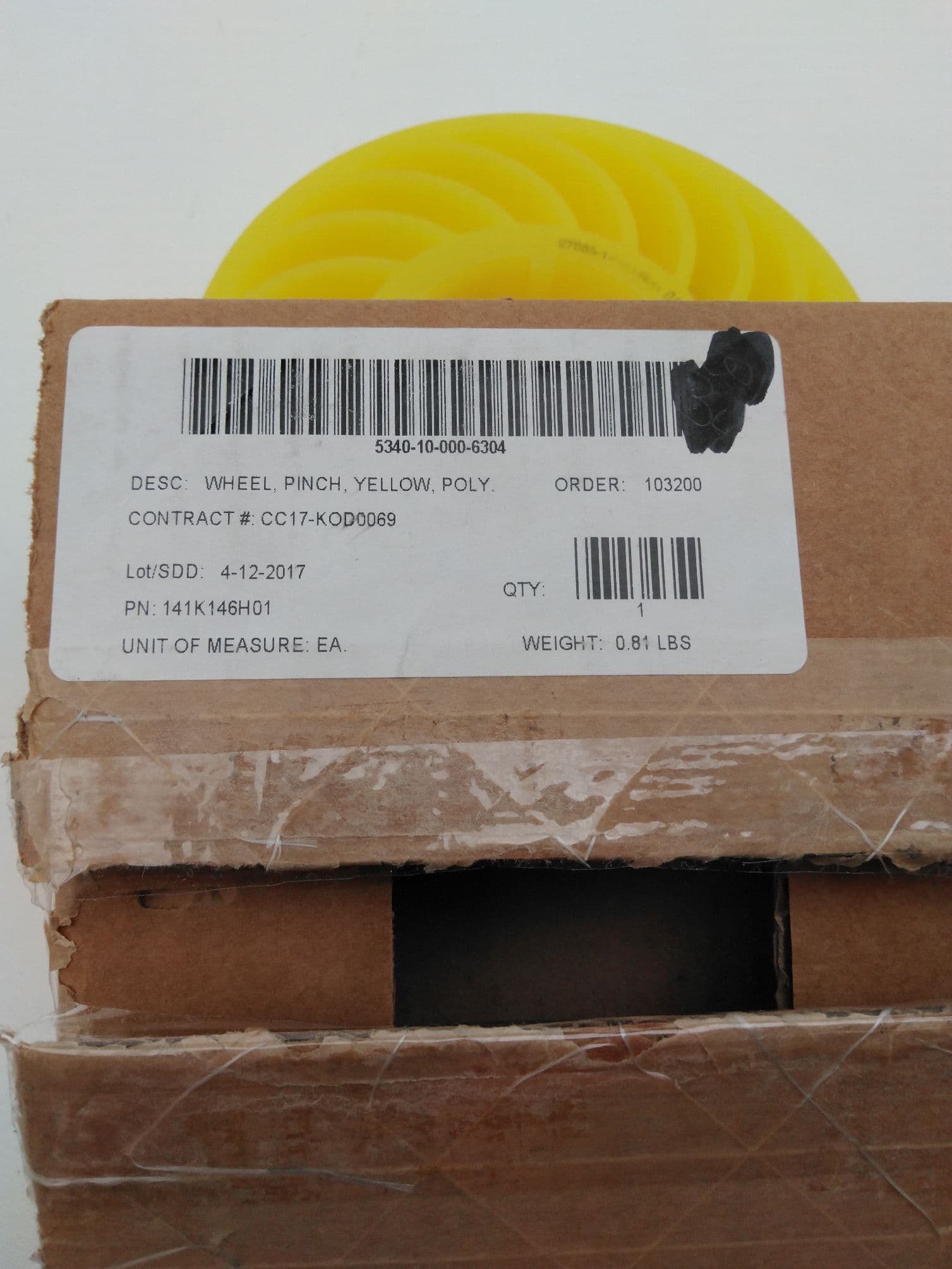 ESP 141K146H01 Pinch Wheel, Yellow Poly, D=150mm x H=30mm