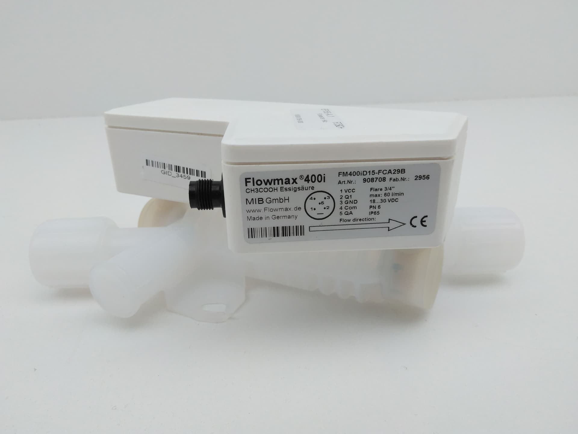 MiB GmbH Flowmax 400i, 908708 Ultrasonic Flowmeter PFA, 3/4" Flare, 60 L/min